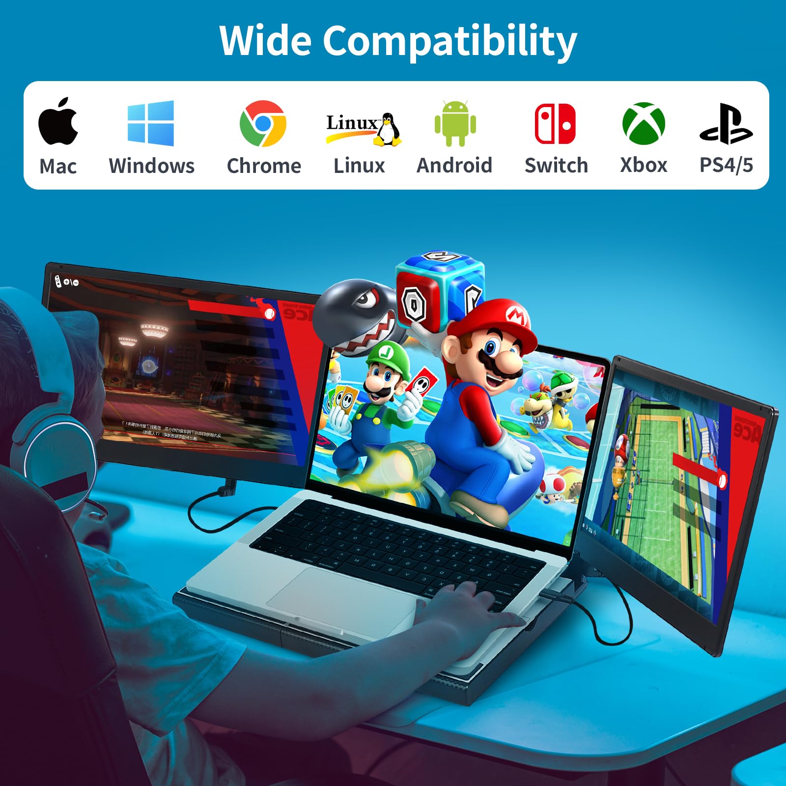 Pottmacee Laptop Screen Extender, 14'' Laptop Monitor Extender, Plug & Play/360 Rotation/Detachable, Portable Dual Monitor With