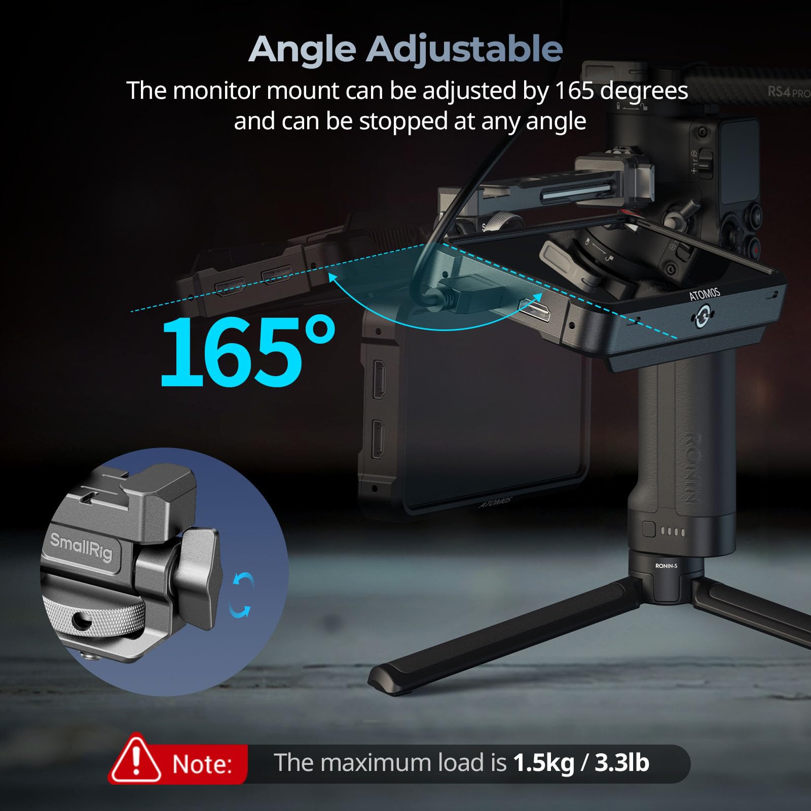 Smallrig Hawklock Quick Release Adjustable Camera Monitor Mount, Nato Rail And Cold Shoe, Tilt 165 Adjustable, For Dji Rs 4 Mini