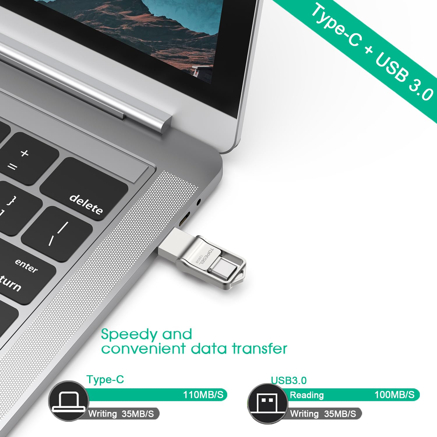 Topesel 128Gb Usb C Flash Drive Dual Usb 3.0 Flash Drive Usb A & Type C Thumb Drive Udp Tech Waterproof Type C Flash Drive Portable Usb C Otg Flash Drive For Computer Mac Smartphone Tablet