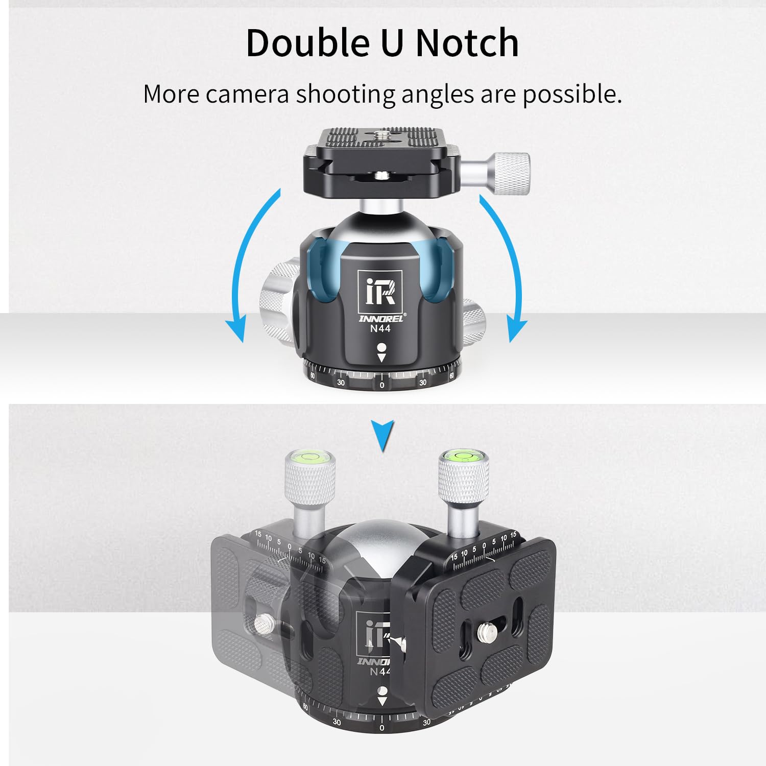 Low Profile Tripod Ball Head Innorel N44,Panoramic Cnc Metal Camera Tripod Ball Head With Two 1/4' Screw Arca Swiss Quick Release Plates For Tripod,Monopod,Dslr,Camcorder,Max Load 55Lbs/25Kg