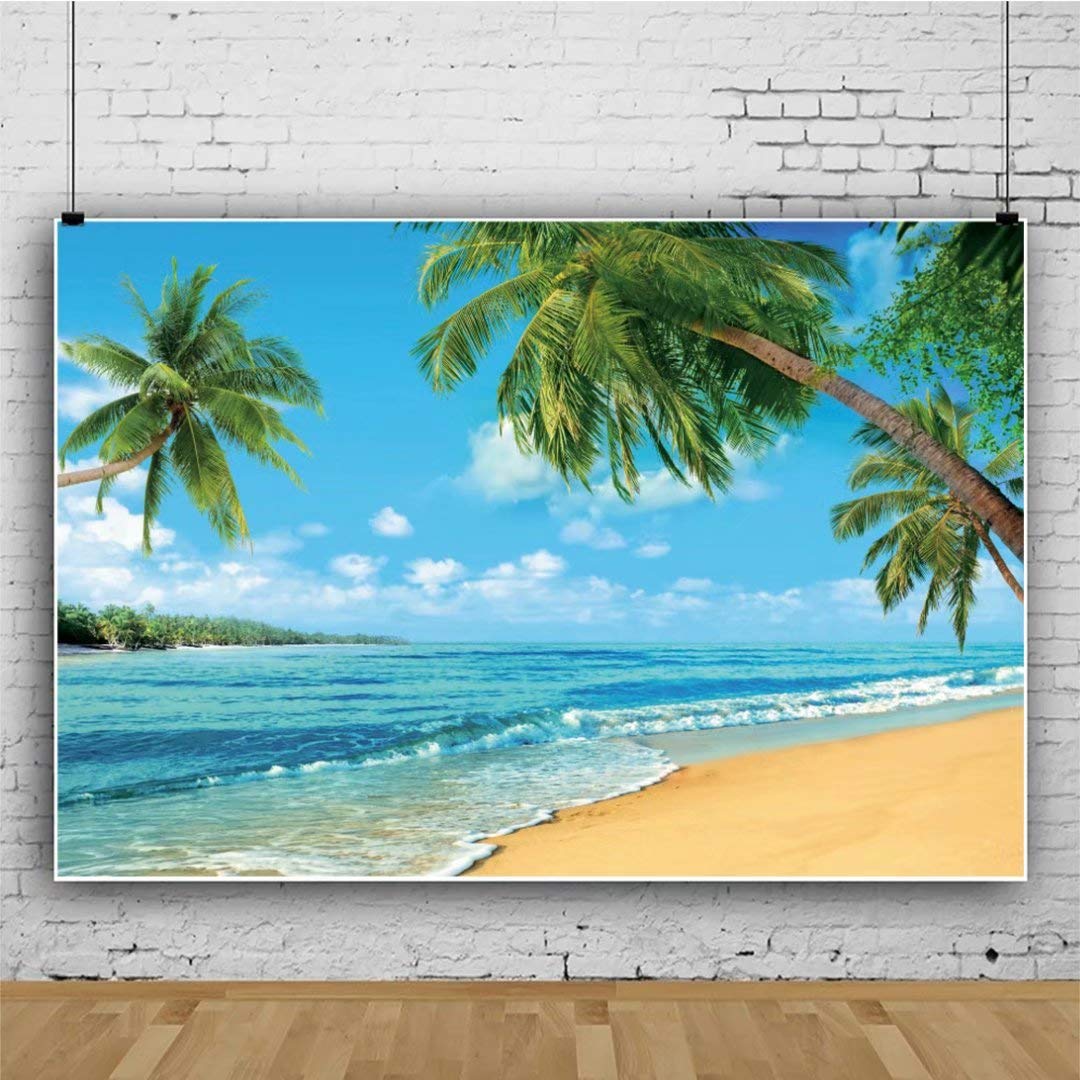 Dashan 10X8Ft Tropical Beach Backdrop Ocean Hawaiian Luau Party Summer Sea Sailor Beach Birthday Sandy Beach Palm Tree Photograp