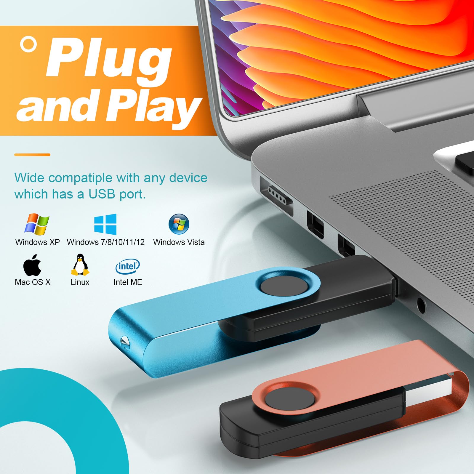 16Gb Flash Drive 10 Pack Thumb Drives Bulk Usb 3.0, Metal Usb Drive Multipack Pen Drive 16 Gb Memory Sticks Swivel Zip Drives, Kepmem Portable Jump Drive Value Multicoloured Pendrives With 10Pcs Ropes