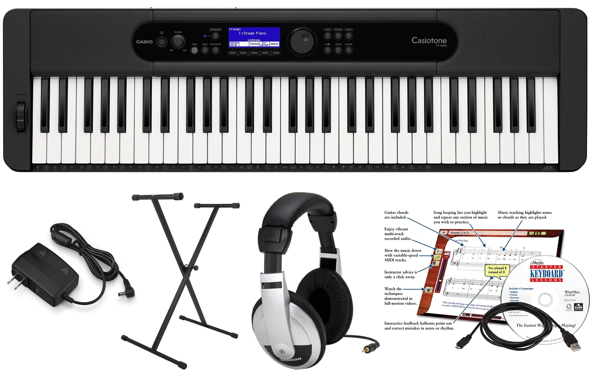 Casio Cts400 Epa Pack With Stand And Learning Software, Ac Adapter And Headphone