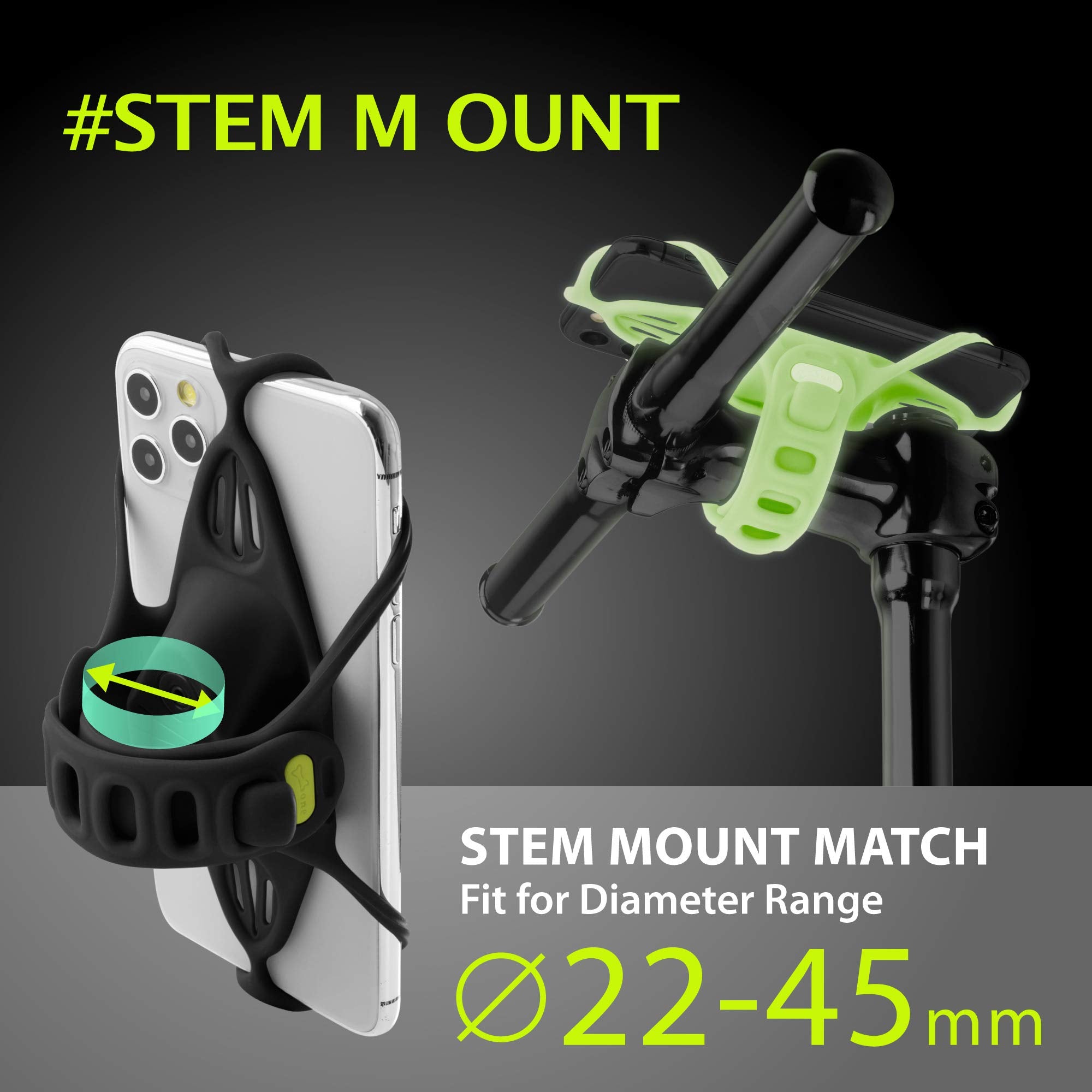 Bone? Bike Tie Pro 4 Bike Phone Mount Bicycle Phone Holder For Stem Mounting 4.7'' 7.2'' Cell Phones, Ultra Light Phone Mount Fo