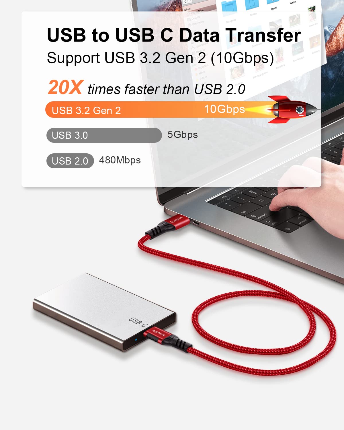 Aoybevty Usb A To Usb C Cable 3.3Ft+6.6Ft (Red), 10Gbps Data Transfer And 60W 3A Fast Charging Cable, Usb C 3.1/3.2 Cable For Sa
