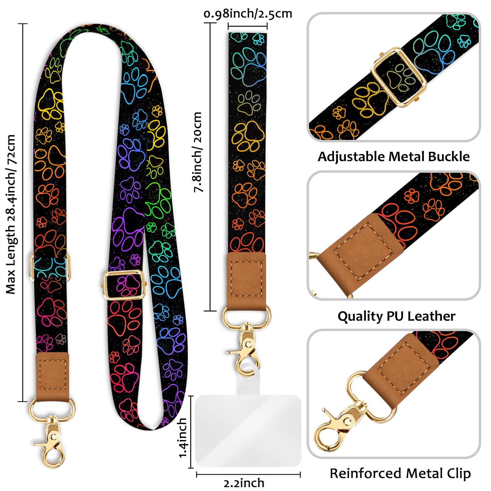 Piefly Phone Lanyard Crossbody Wrist Strap, Cute Cat Dog Paw Cell Phone Lanyards For Around The Neck Wristlet Shoulder, Adjustab