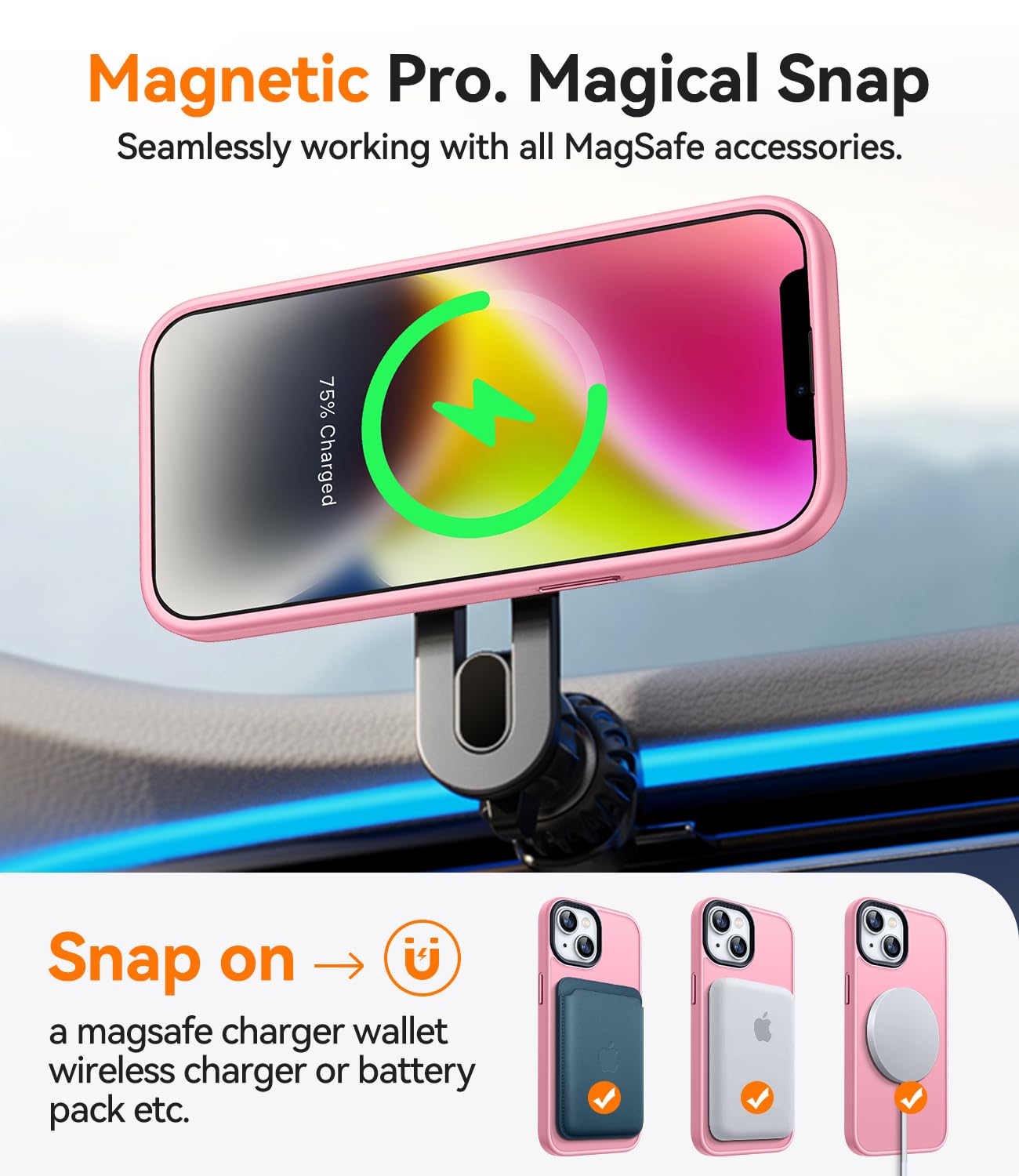 CANSHN iPhone 14/13 Case, Slim Shockproof Cover, Translucent Matte Back, Compatible with MagSafe, Pink, 6.1 Inch