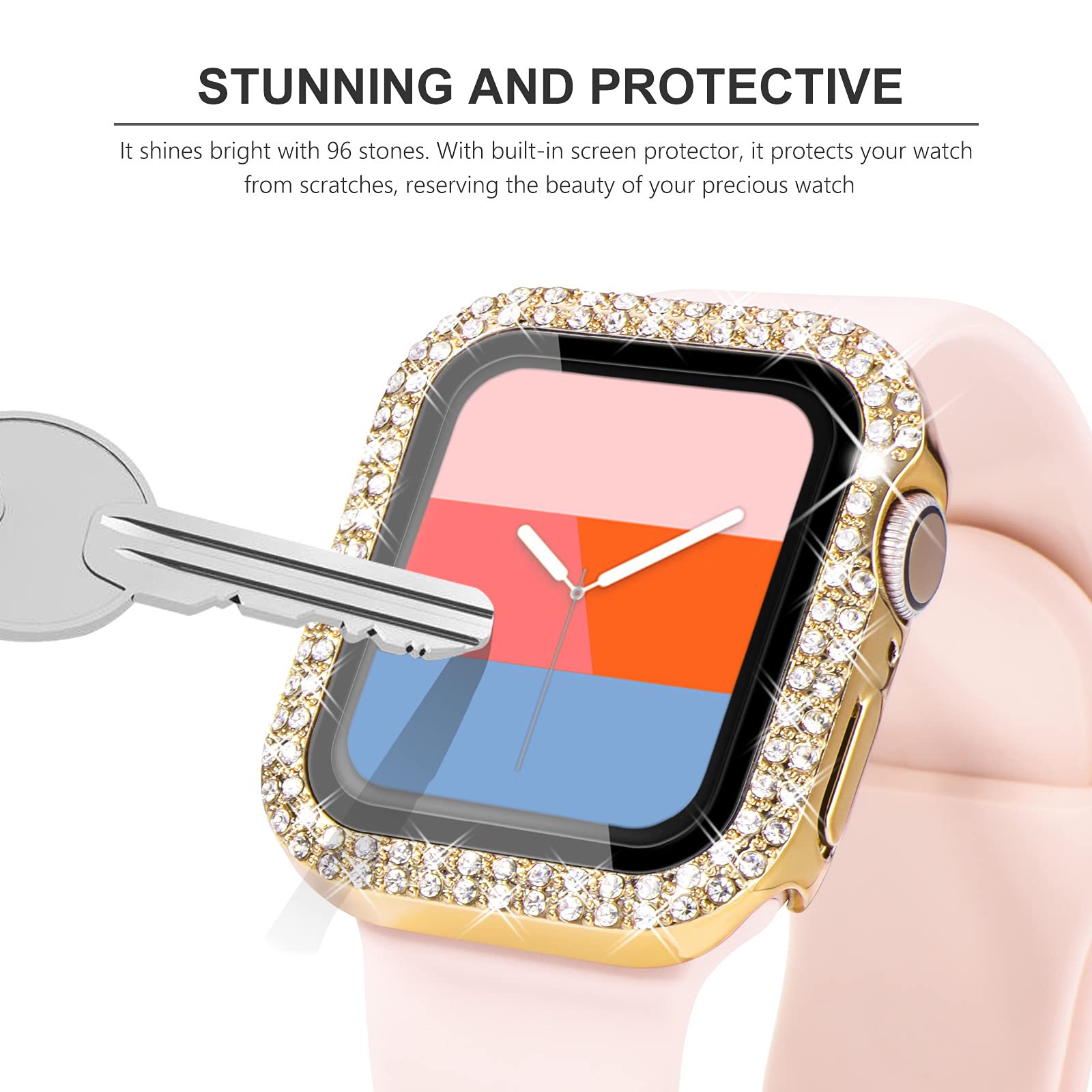 Kades Compatible For Bling Apple Watch Protective Case With Built In Screen Protector For Apple Watch 38Mm Iwatch Series 3 2 1 (