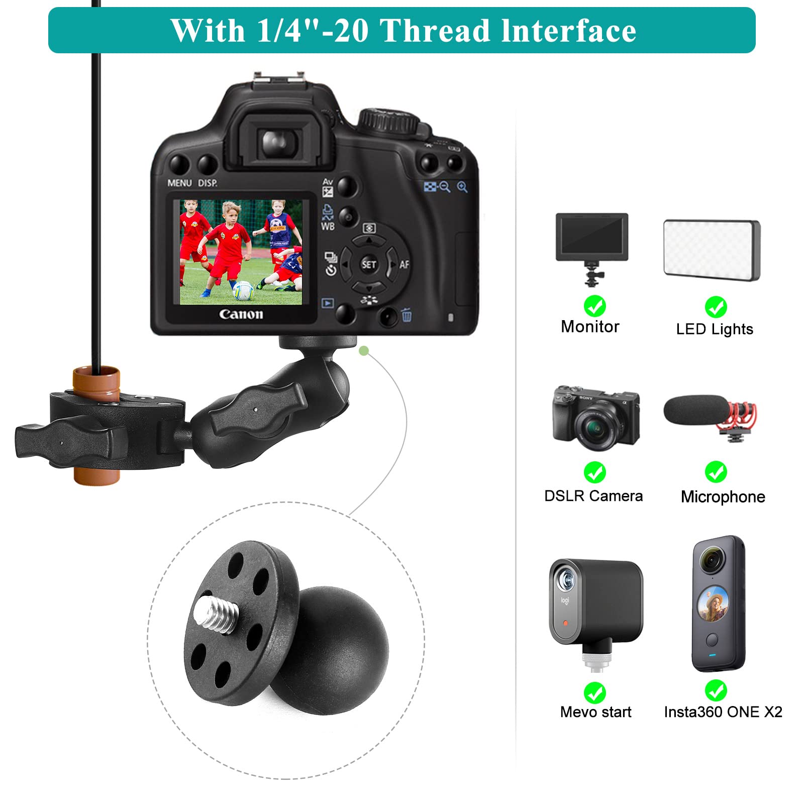 Super Clamp Double Camera Clamp Umbrella Clamp, With 360� Double Clamp Magic Arm Double Ball Head Adapter For Umbrella, Pole, Desktop, Strollers, Motorcycle, Photo Studio Light Stand, Photo Boom Stand