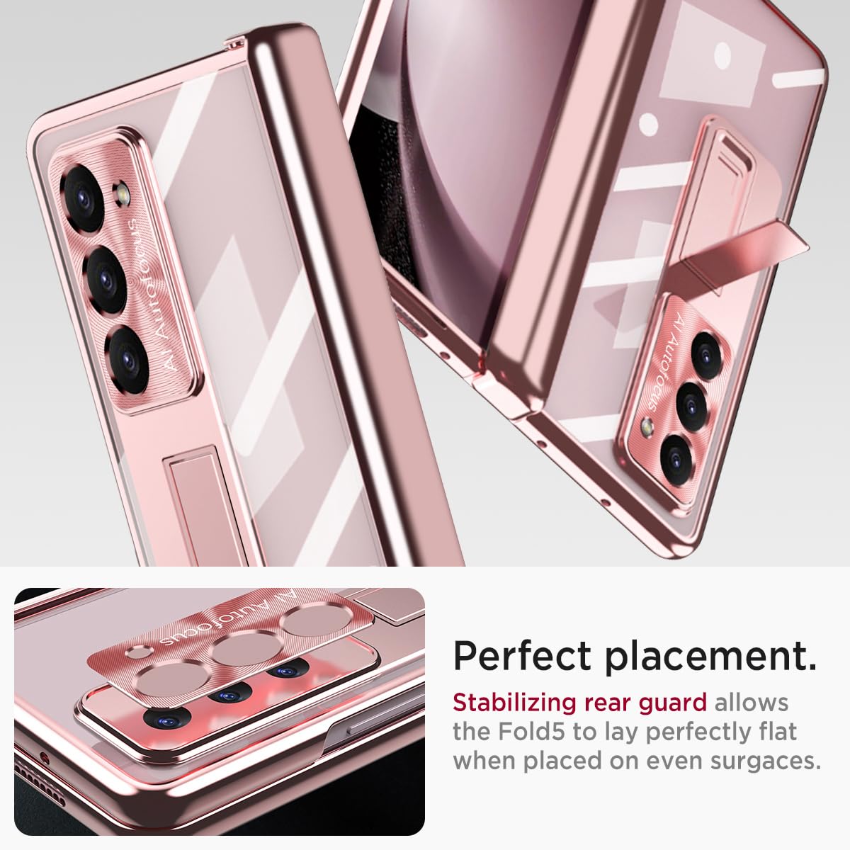 Miimall Samsung Z Fold 5 Case, Clear, With S Pen, Hinge Protection, Tempered Glass Screen Protector, Holder, Kickstand (Rose Gol