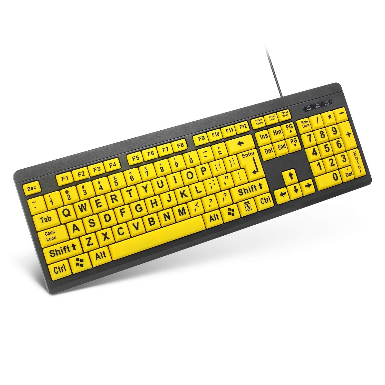 Xdl Power Large Print Computer Keyboard,Wired Usb Keyboard High Contrast Big Print Letter With Yellow Keys High Contrast Yellow
