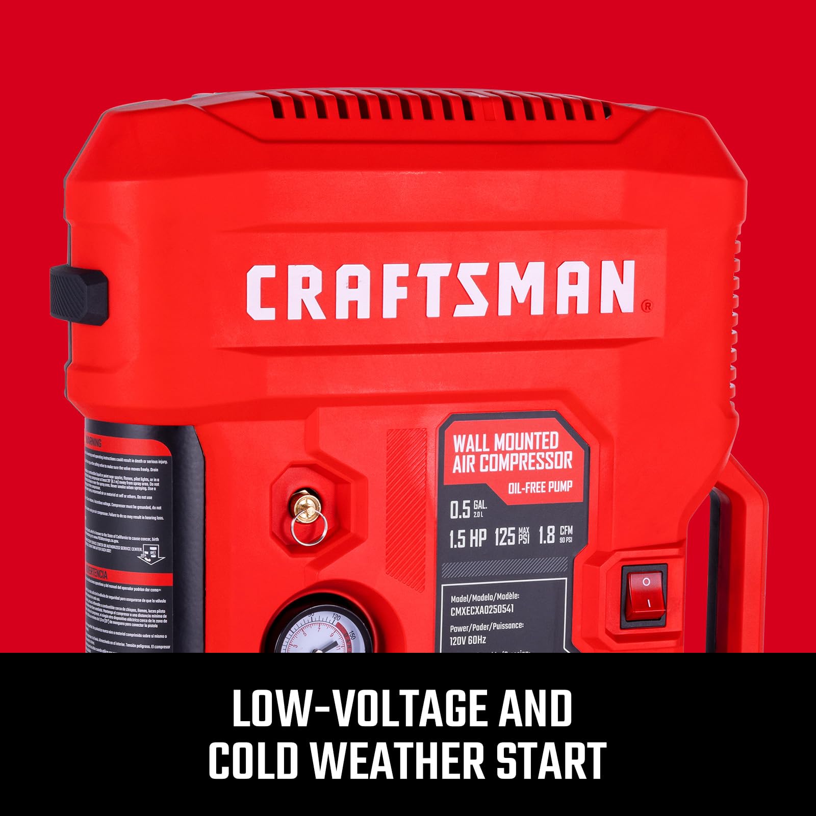 Craftsman Tire Inflator, All In One Wall Mount Air Compressor Oil Free With Retractable 30Ft Air Hose And Pressure Regulator, Gr