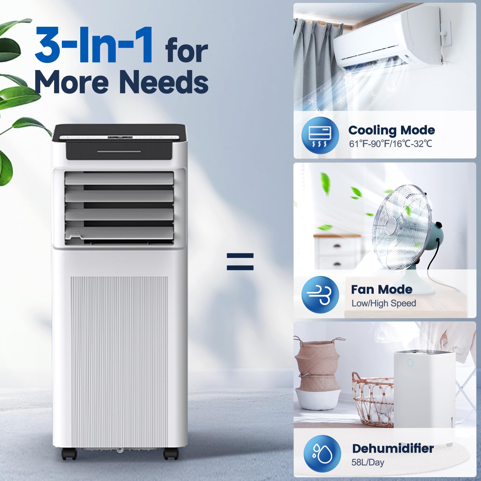 Aidiam Portable Air Conditioners, 10000 Btu Portable Ac Up To 450 Sq.Ft, 3 In 1 Ac Unit With Cool, Dehumidifier & Fan Modes, Rem