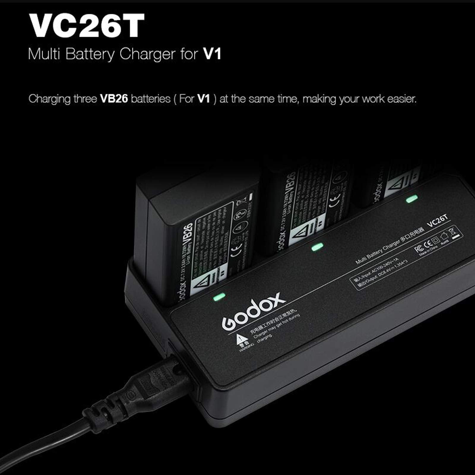 Godox Vc26T Triple Battery Charger Kit For Godox V1 V1 Pro Flash Speedlite Vb26 Vb26A Vb26B Vb30 Lithium Battery Pack