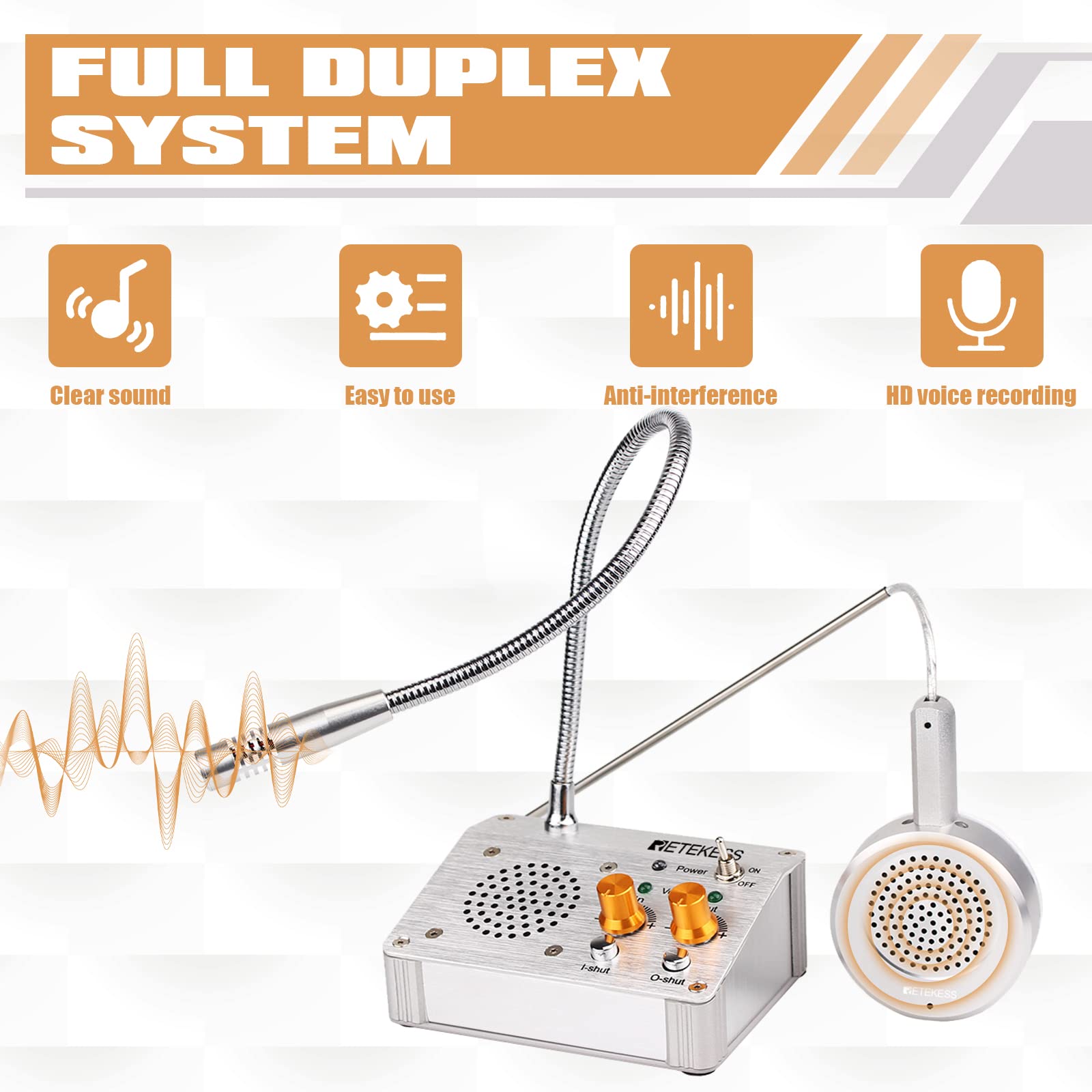 Retekess Tw104 Two Way Intercom, Full Duplex Intercom System With Clear Sound, Intercom System For Dining Car, Indoor, Hospital