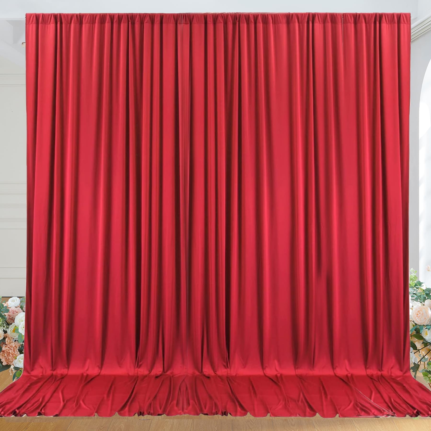 10Ft X 10Ft Wrinkle Free Red Backdrop Curtains For Parties, Polyester Photo Backdrop Drapes 2 Panels 5X10Ft For Weddings Birthda