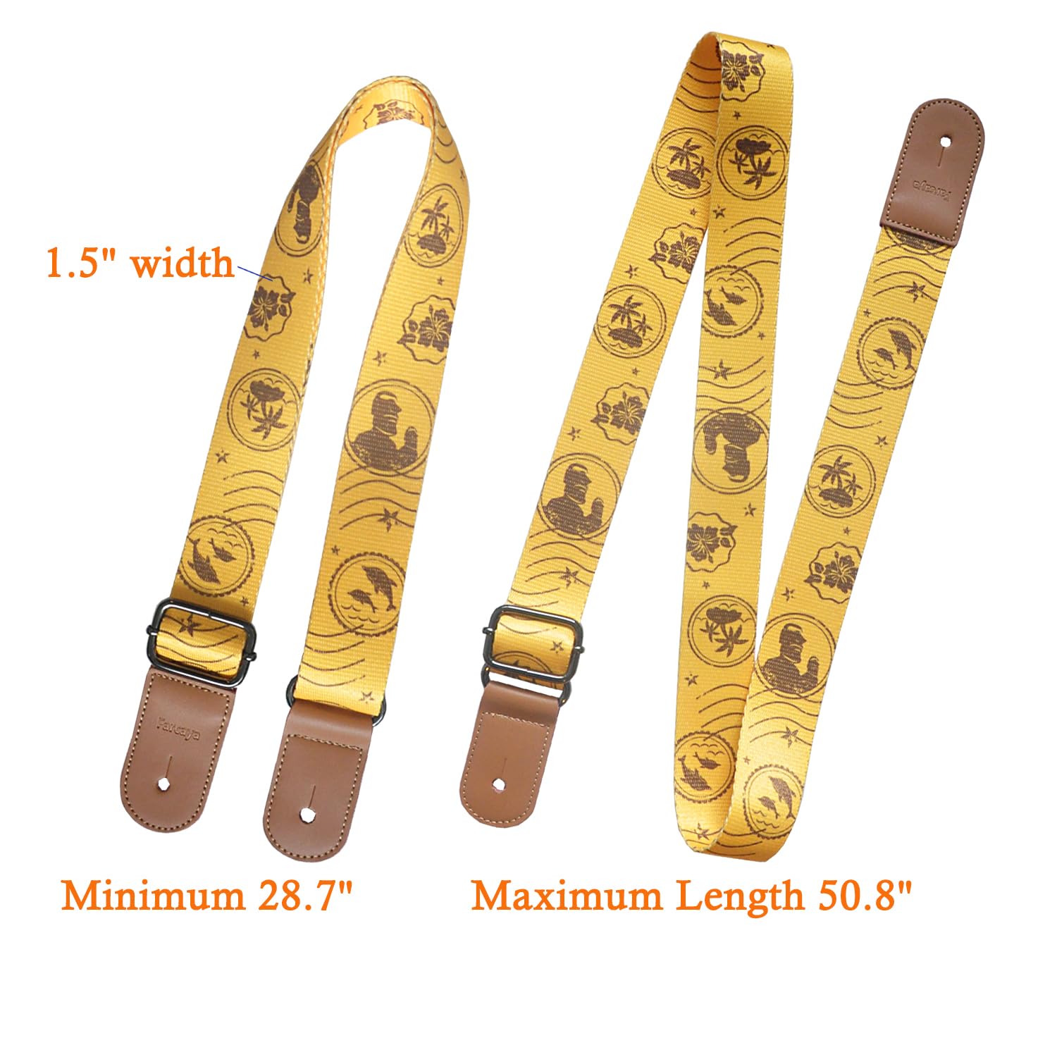 Farcaya Ukulele Strap Hawaii Style Soprano Concert Tenor Baritone Uke Music Instrument Accessories Neck Tie Lock Button (Yellow