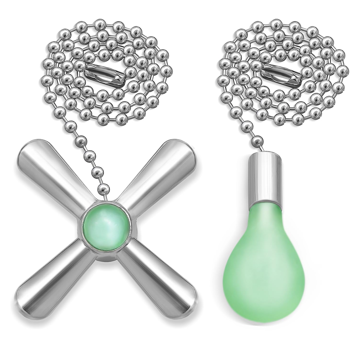 Dotlite Silver Ceiling Fan Pull Chain Set, 2Pack 3Mm Diameter Beaded Fluorescent Decorative Pendant Extension, 12In Lighting & F