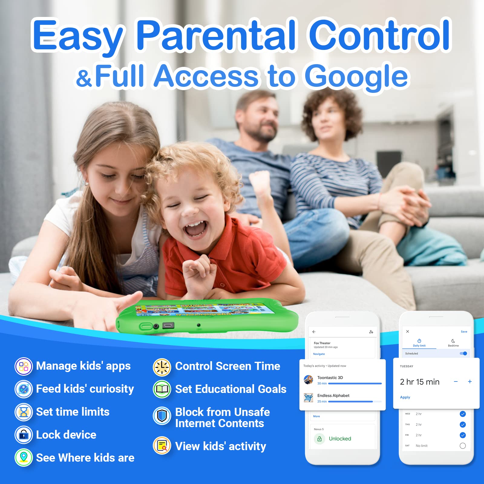 Contixo V9 7' Kids Tablet 32Gb   Includes 50+ Disney Storybooks & Stickers, Android 11, Wifi Learning Tablet With Parental Controls & Protective Case (2024 Model)   Green