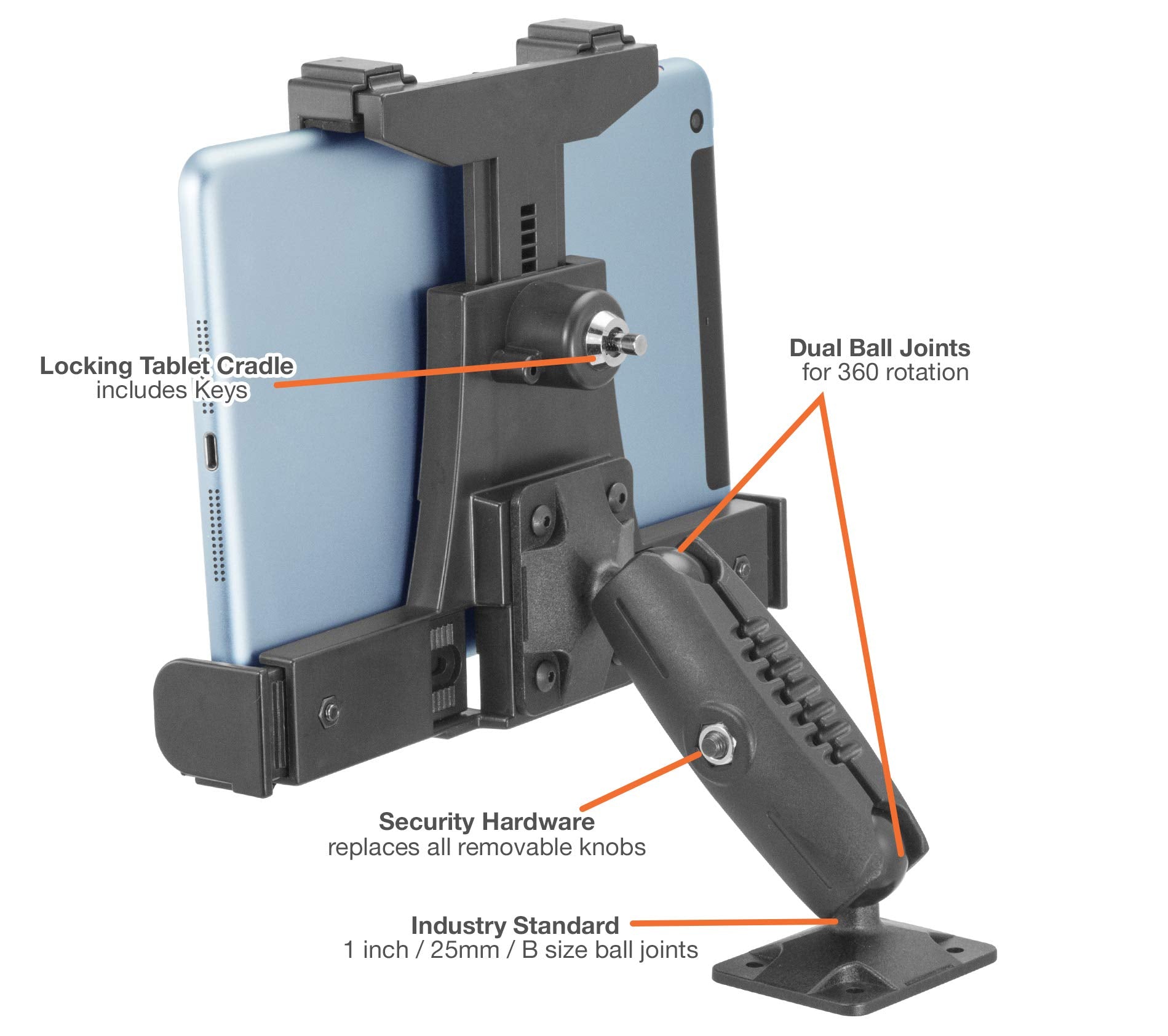Ibolt Tabdock Dockn Lock Bizmount- Heavy Duty Industrial Composite Locking Drill Base Mount For All 7 - 10 Tablets- For Trucks/