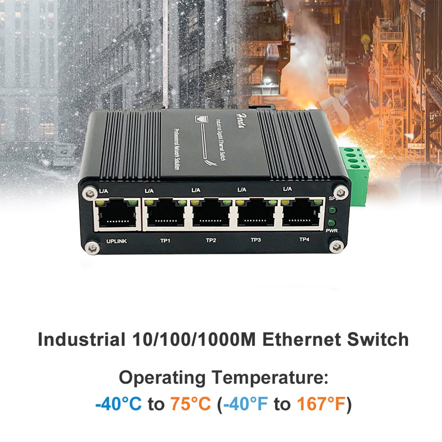 Hardened Industrial Gigabit Ethernet Switch 5 Port Mini Industrial Switch 10/100Mbps Half/Full Duplex And 1000Mbps Full Duplex
