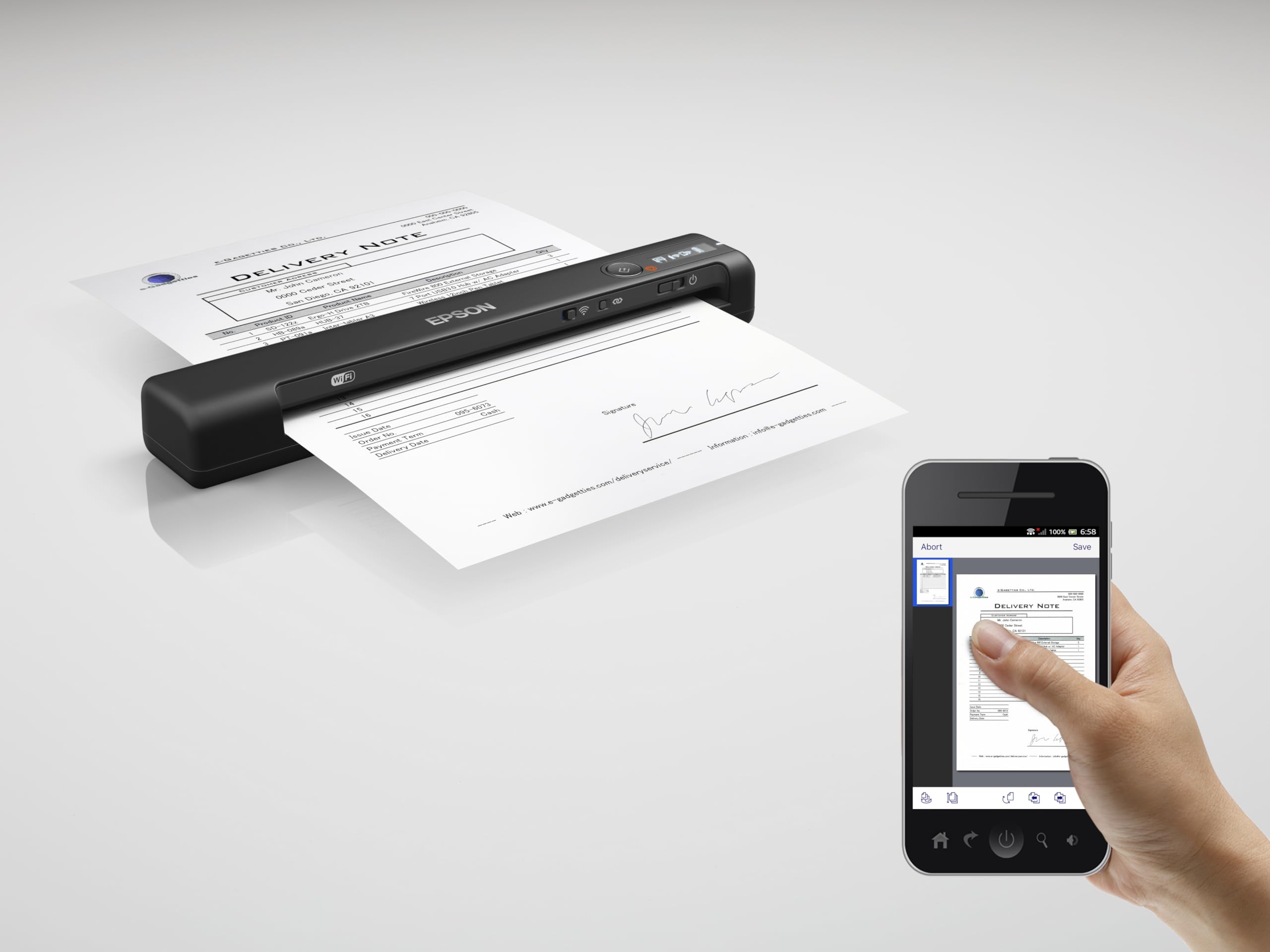Epson WorkForce ES-60W Wireless Portable Color Document Scanner, Black, Model B11B253401