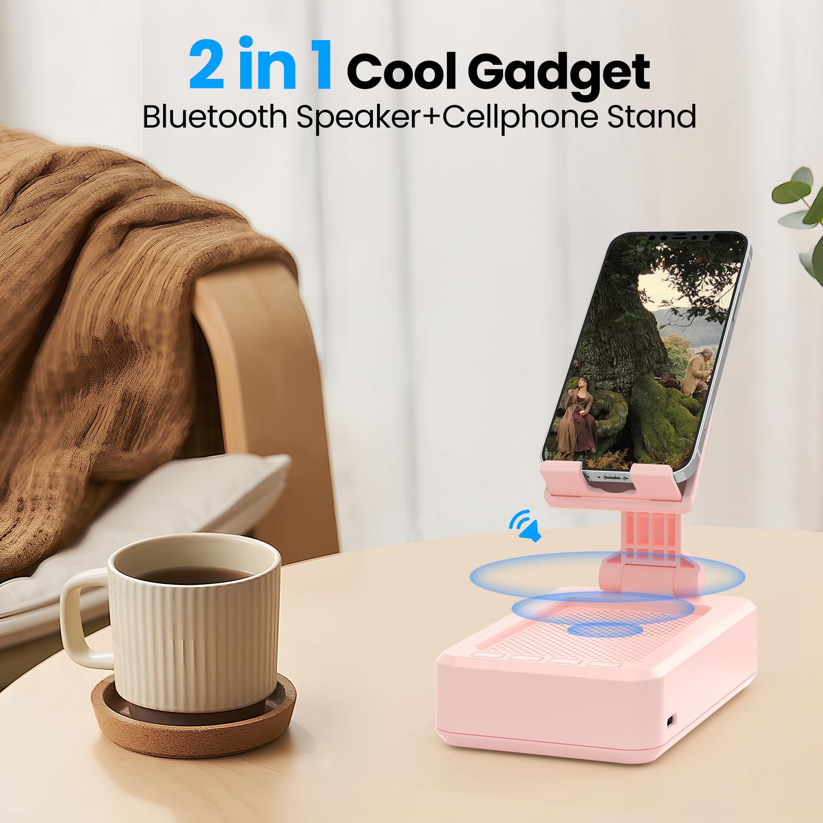 Techglow Gift For Women Foldable Cellphone Stand With Bluetooth Speaker Wireless Speaker With Phone Holder Birthday Gift Idea Fo