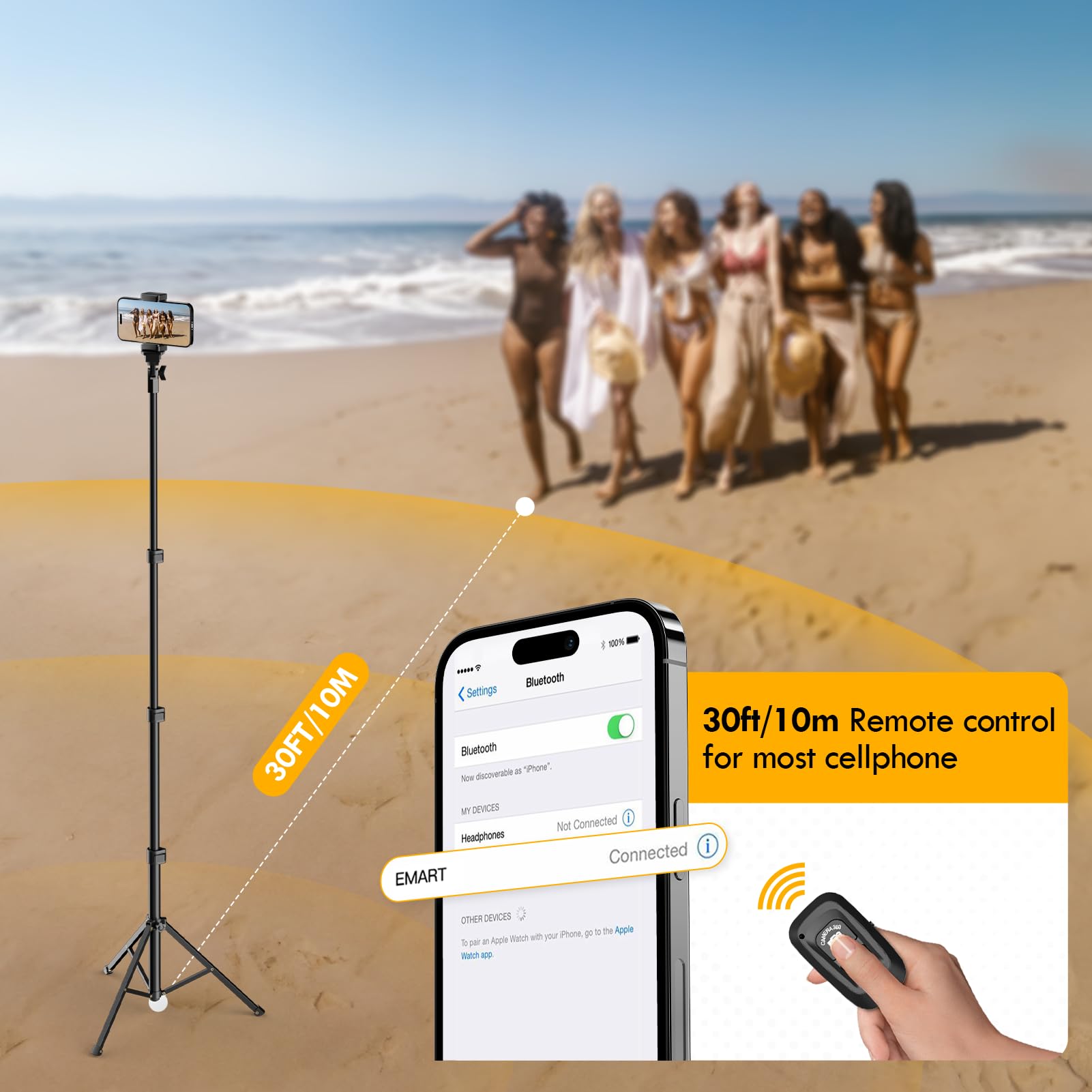 Emart 52 Cell Phone Tripod Stand For Iphone, Adjustable Floor Cellphone Tri Pod Holder With Remote, Portable Smartphone Compact