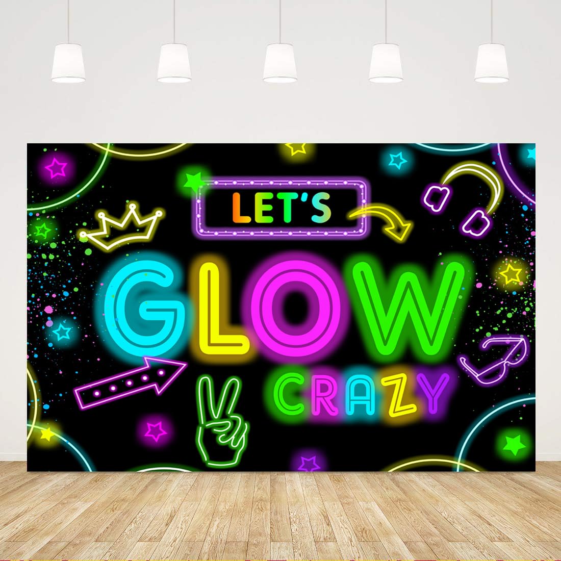 Wollmix Neon Glow Party Decorations Supplies Backdrop 5X3Ft Glow In The Dark Lets Glow Banner Photography Background Birthday Sl