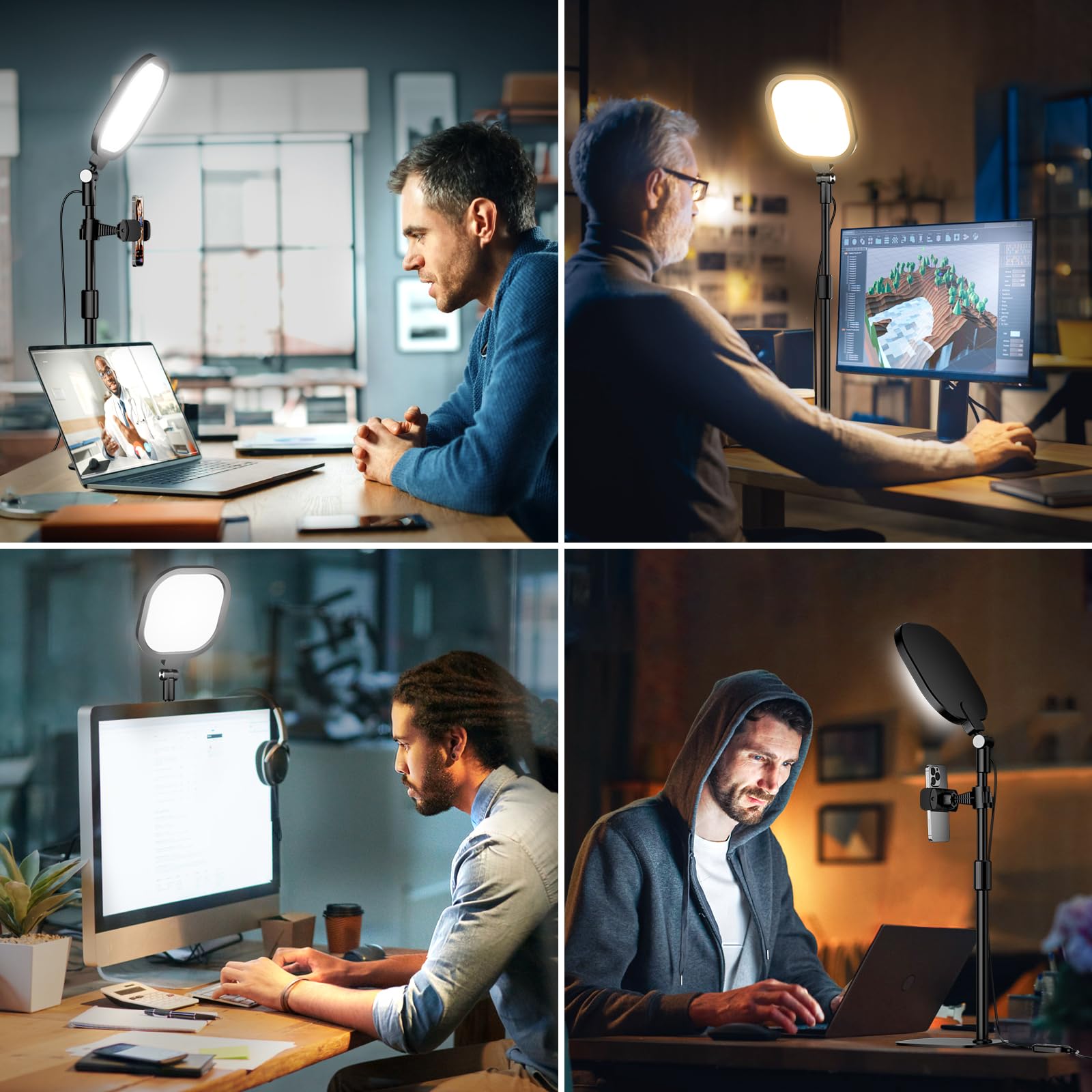 Zoom Lighting For Computer, Adjustable Desk Lighting For Video Calls, 30 Light Modes Video Conference Light, Desk Ring Light Wit