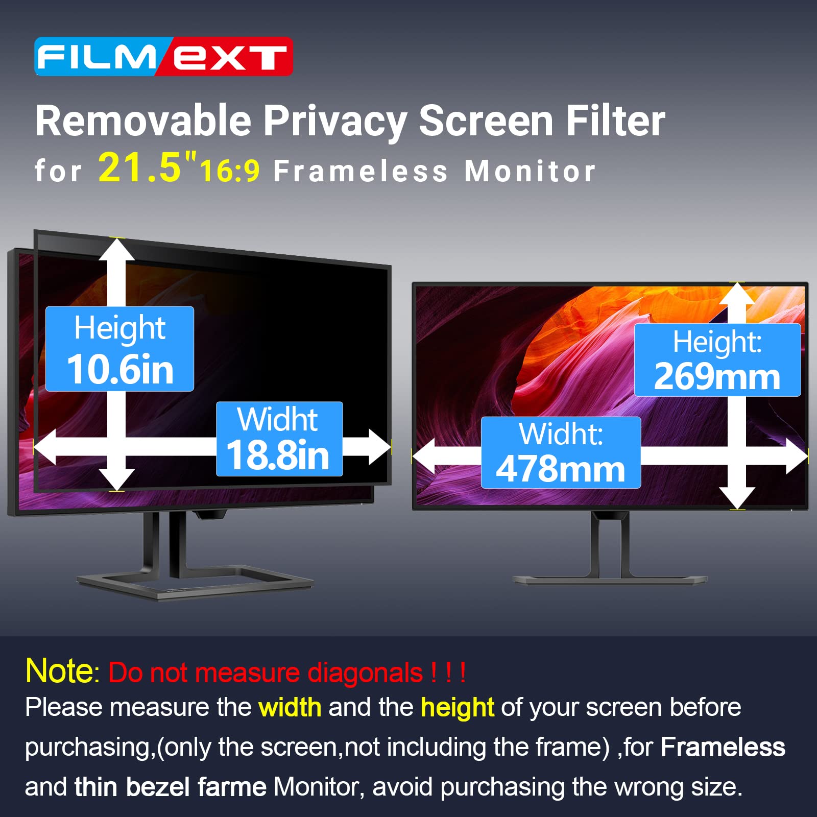 Filmext [2 Pack 21.5 Inch Computer Privacy Screen Filter For 16:9 All In One Desktop/Frameless Monitor  Removable Blue Light Uv