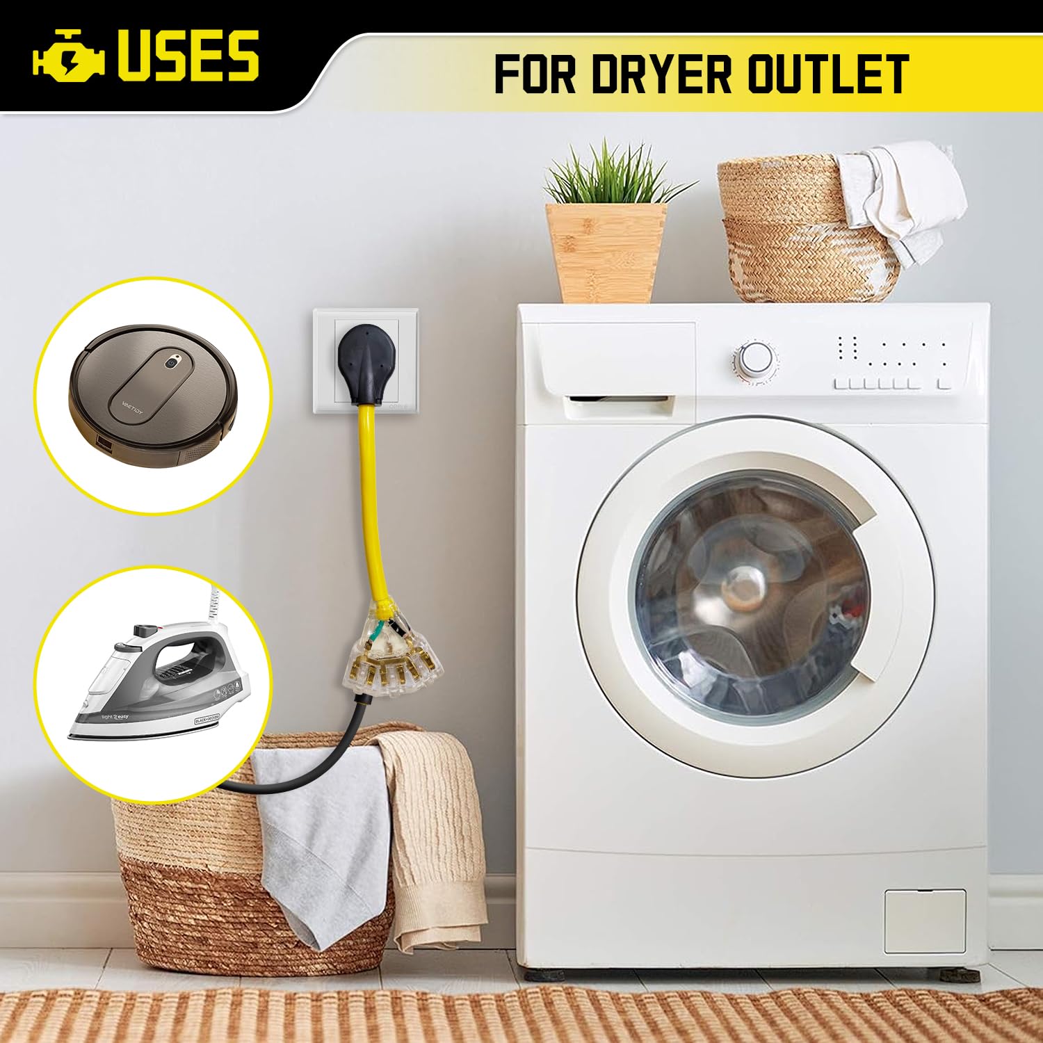 Lavandino 3 Prong Dryer Adapter 30 Amp To 110V/125V, Nema 10 30P To 5 15R/5 20R Household Tri Outlets Power Converter