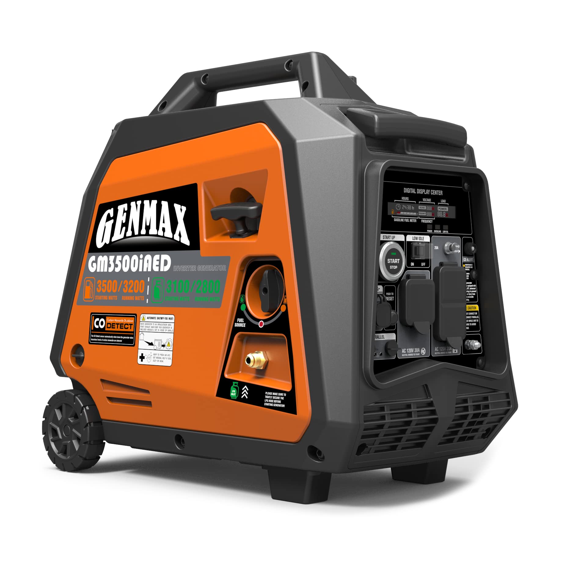 GENMAX Portable Inverter Generator, 3500W Super Quiet Gas or Propane Powered Engine with Parallel Capability, Remote/Electric St