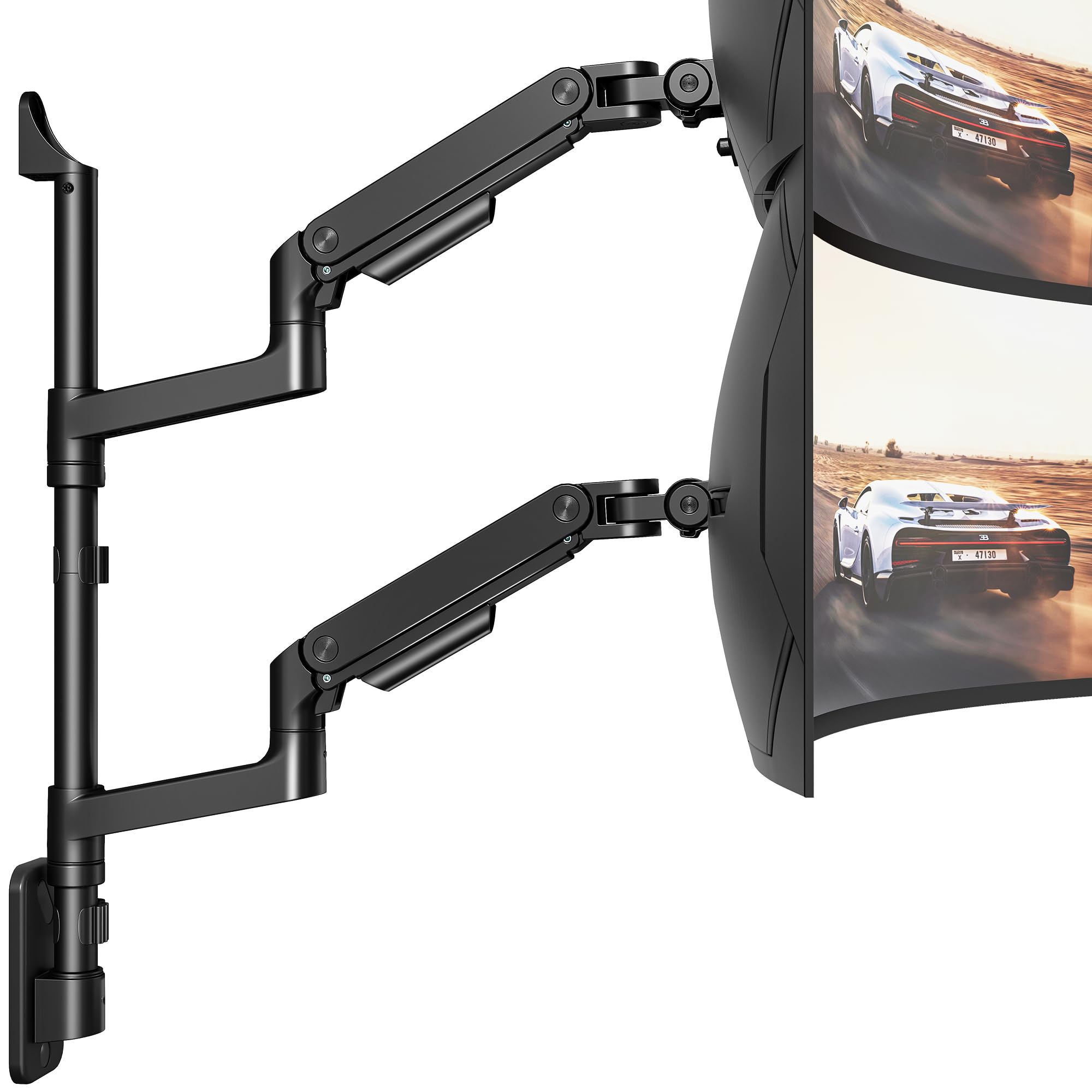 ARES WING Dual Monitor Wall Mount for 17-49 Inch Ultrawide Screens, Heavy Duty Wall Mount Monitor Arm Holds 44 lbs Each, Fully A