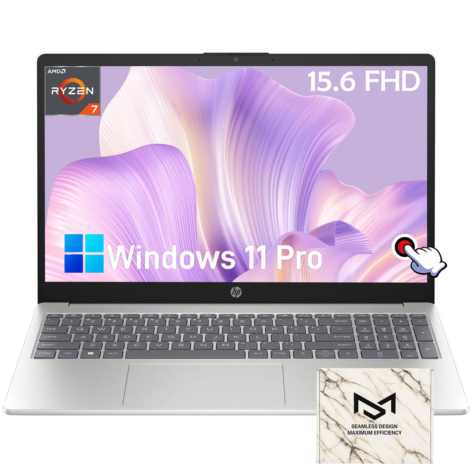 HP 15.6 Touchscreen Laptop, 15.6 FHD IPS Display, AMD Ryzen 7 7730U, AMD Radeon Graphics, Windows 11 Pro, Copilot, WiFi 6, Long
