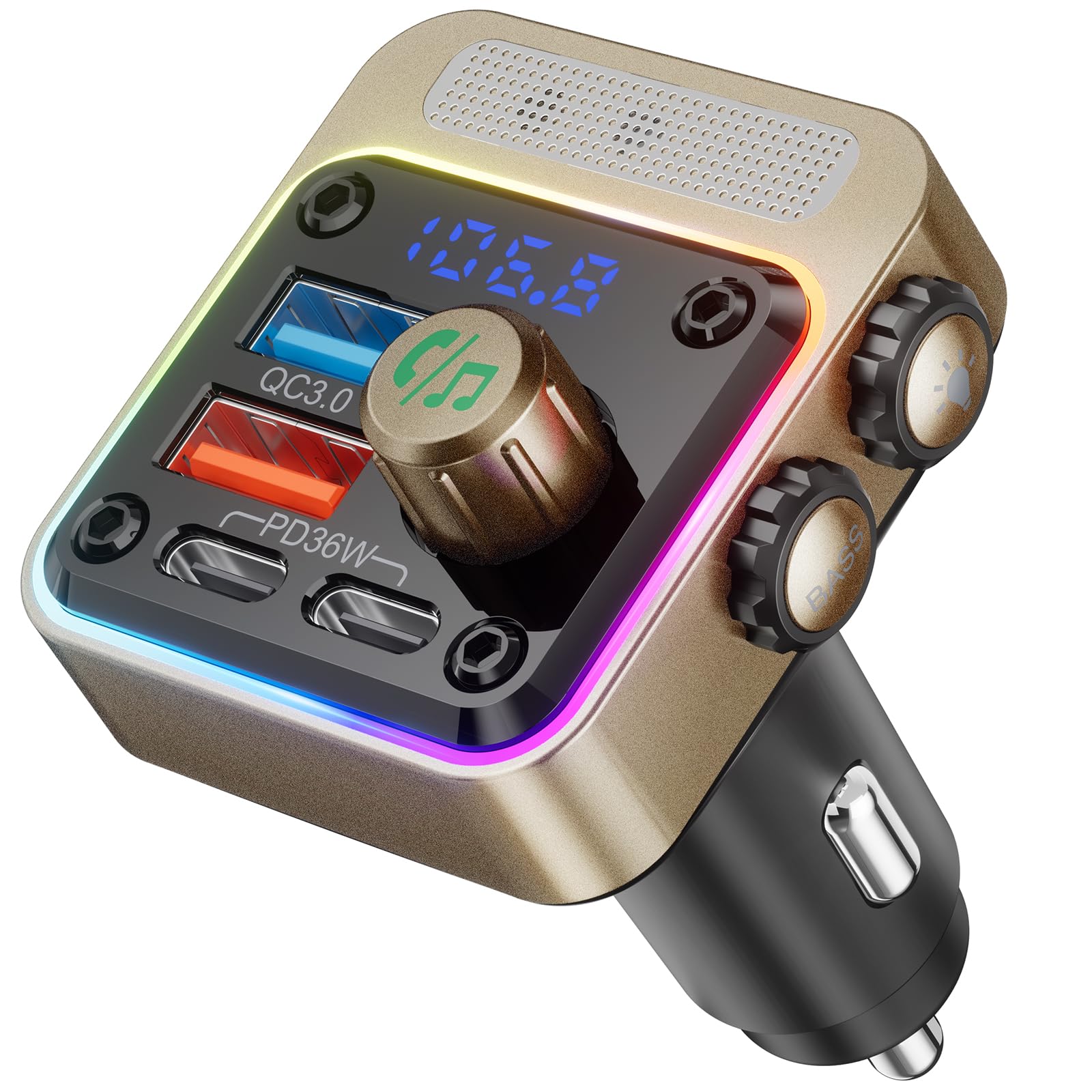 Nulaxy 54W Bluetooth 5.3 Car Adapter, FM Transmitter 4Port Fast Charging