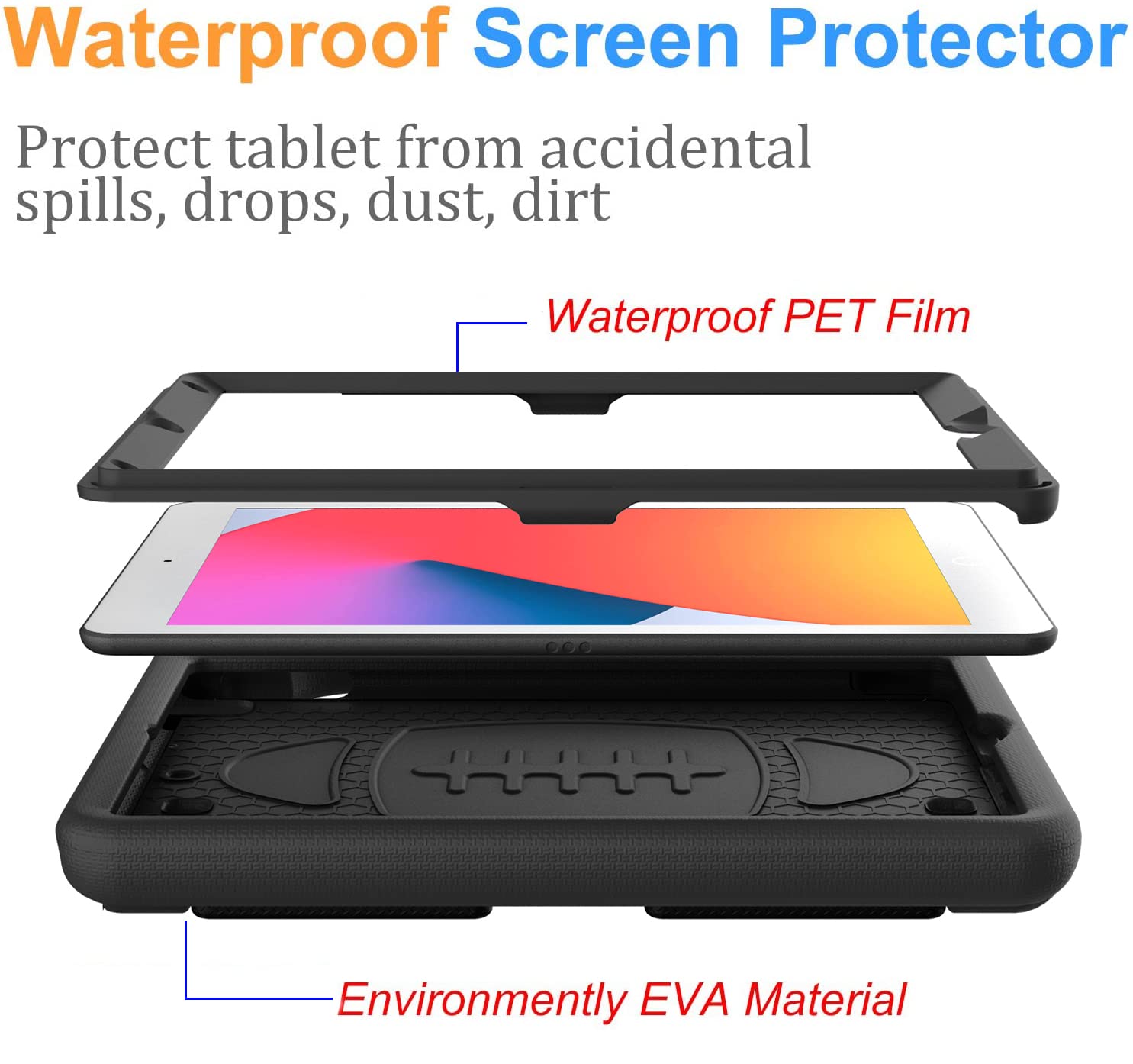 Bmouo Kids Case For Ipad 9Th/8Th/7Th Generation (2021/2020/2019), With Built In Screen Protector, Shockproof Handle Stand Kids I