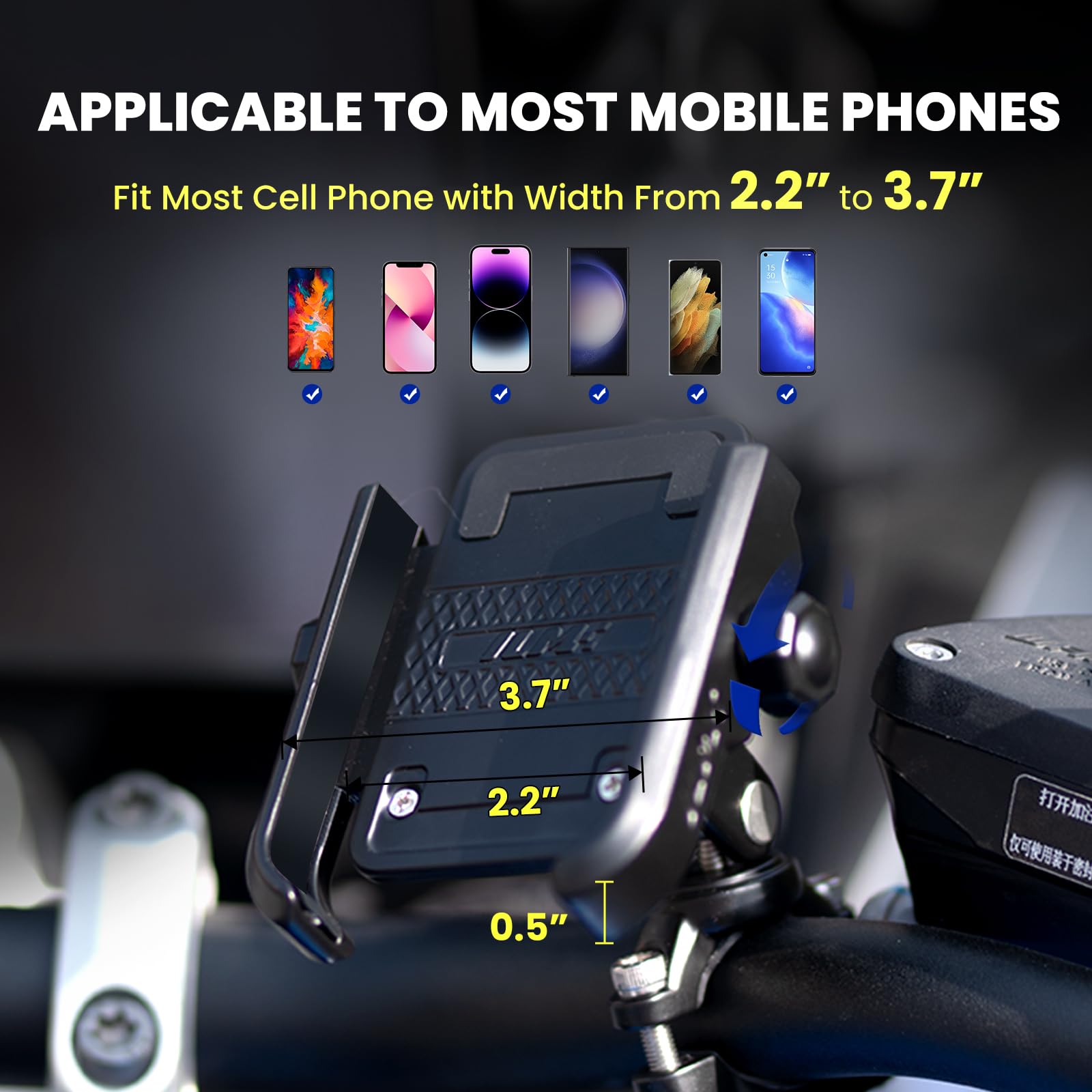 Ilm Motorcycle Phone Mount Premium Aluminum Universal Bike Rack Handlebar Holder Fits Iphone 15 Pro Max 14 | 14 Max X | Xs Max G