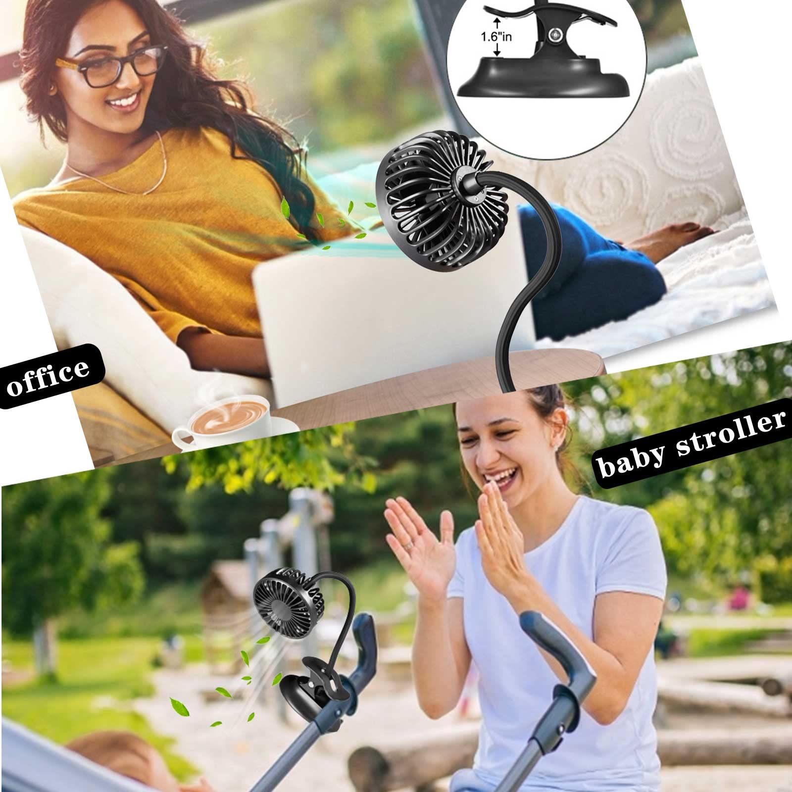 Clip On Fan Usb Mini Fan Battery Operated Desk Fan With Emergency Power Bank, Baby Stroller Fan Rechargeable Personal Fan Flexib