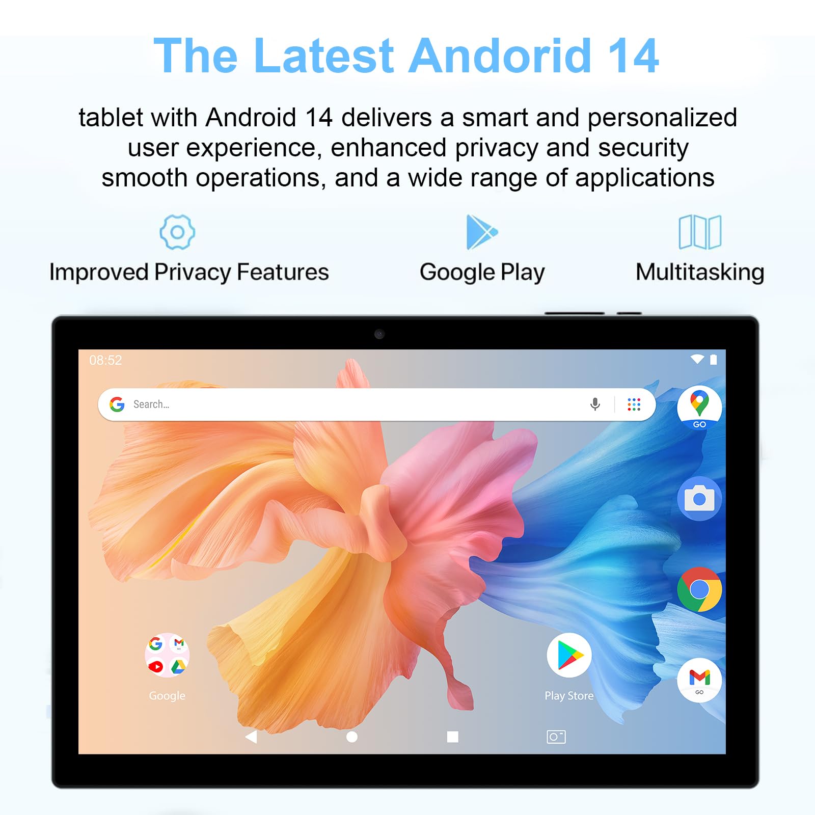 Android 14 Tablet, 10 Inch 8Gb Ram+64Gb Rom+1Tb Expand, 1.8Ghz Quad-Core Processor, 2 In 1 Tablets With Keyboard/Mouse/Case/Styl