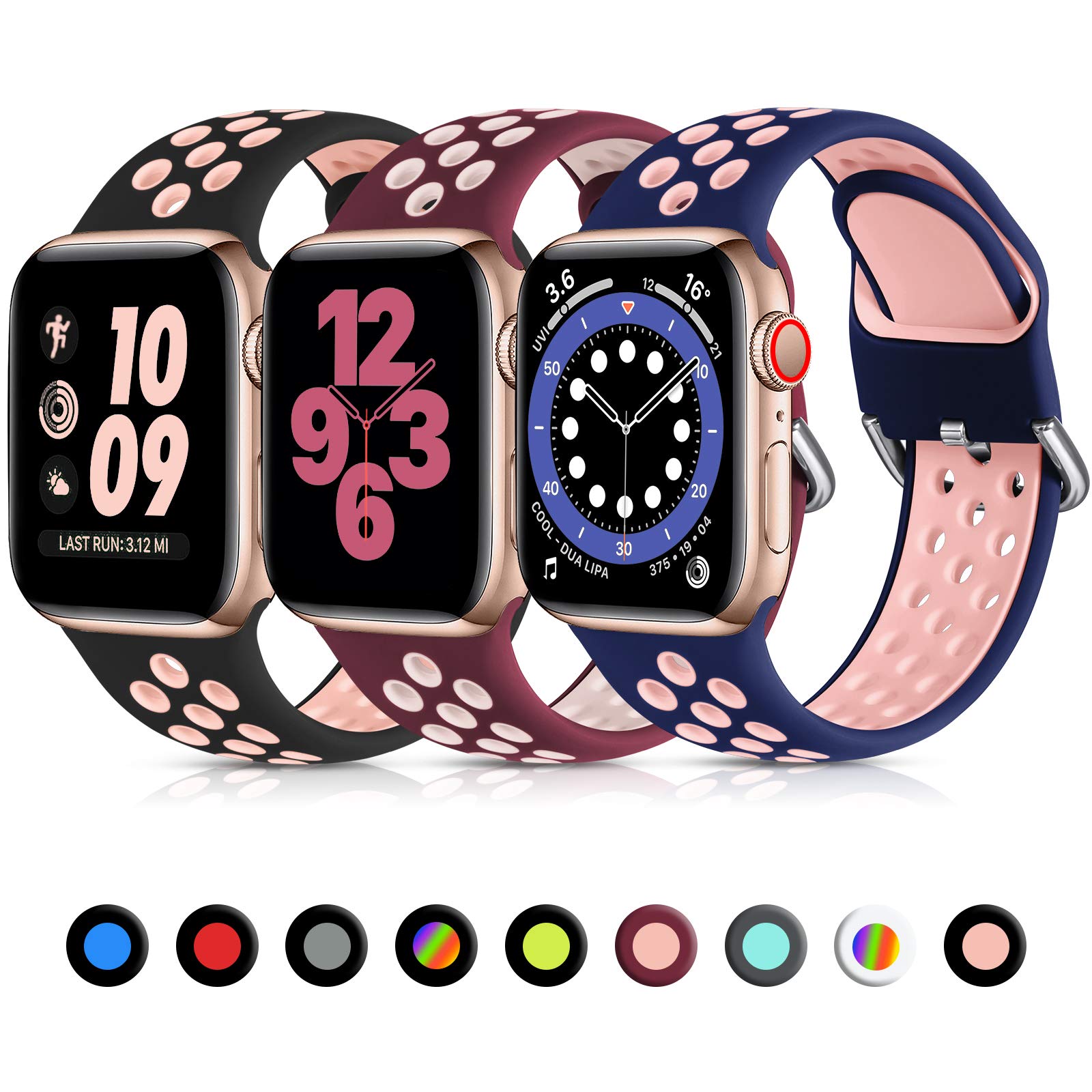 Lerobo 3 Pack Strap Compatible With Apple Watch Bands 45Mm 44Mm 46Mm 49Mm 42Mm 41Mm 40Mm 38Mm,Soft Silicone Breathable Sport Ban