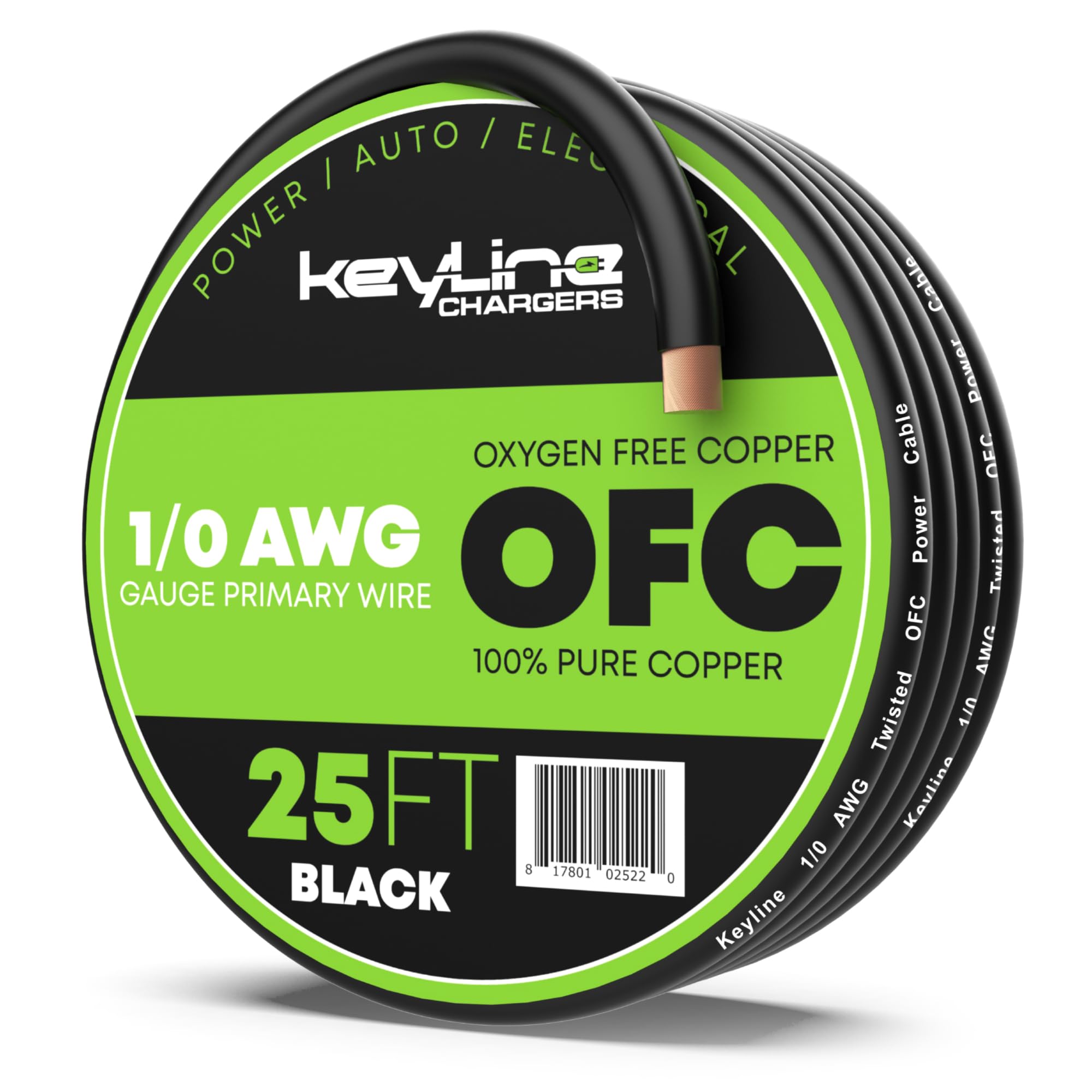Ofc Black 1/0 Awg Gauge Wire Oxygen Free Copper   (25Ft), Automotive Wire, Power/Ground, Battery Cable, True Spec Welding & Auto