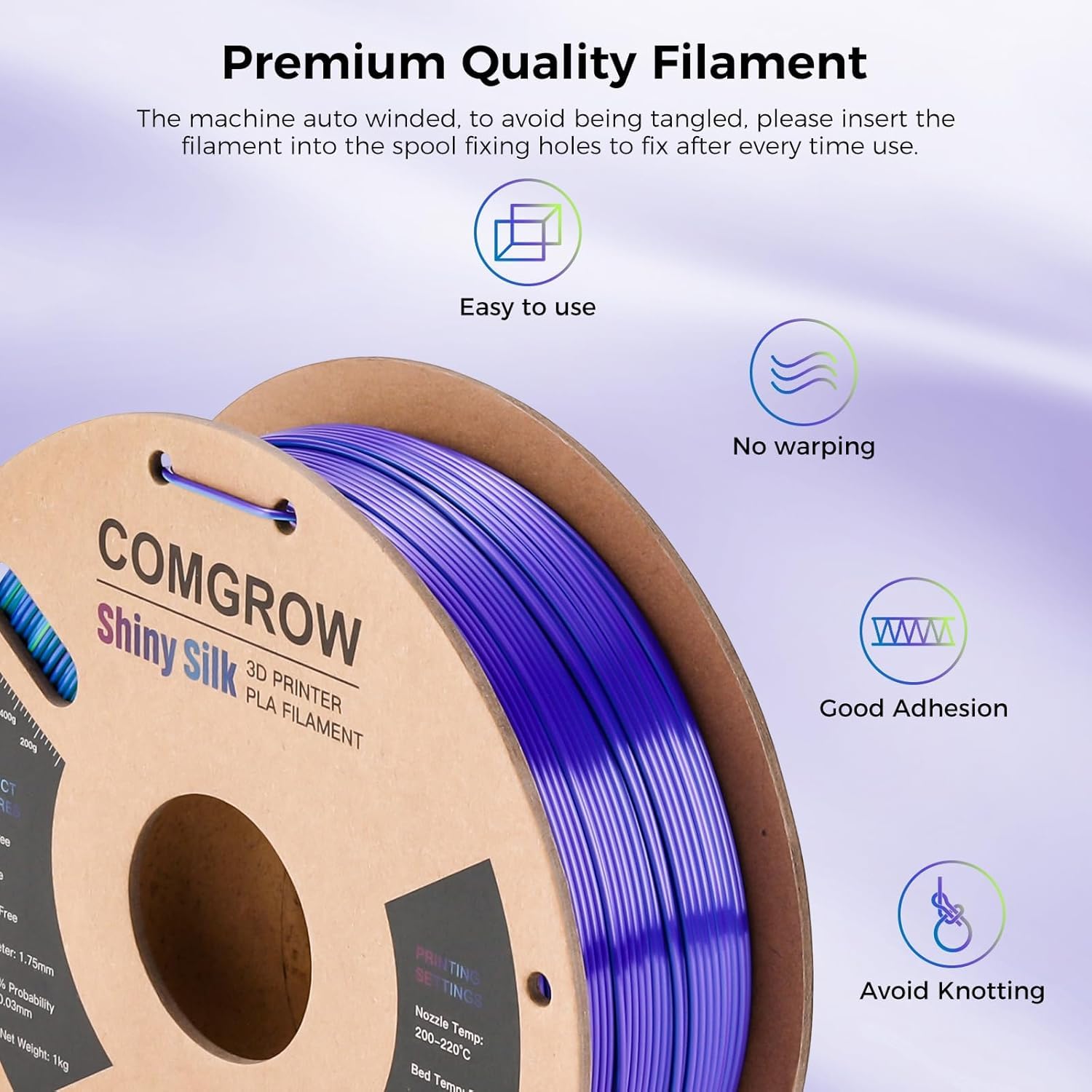 Comgrow Silk Shiny Blue Purple And Yellow 3D Printer Filament, Comgrow 3D Printing Materials Silk Pla 1.75Mm, 3D Printing Filame