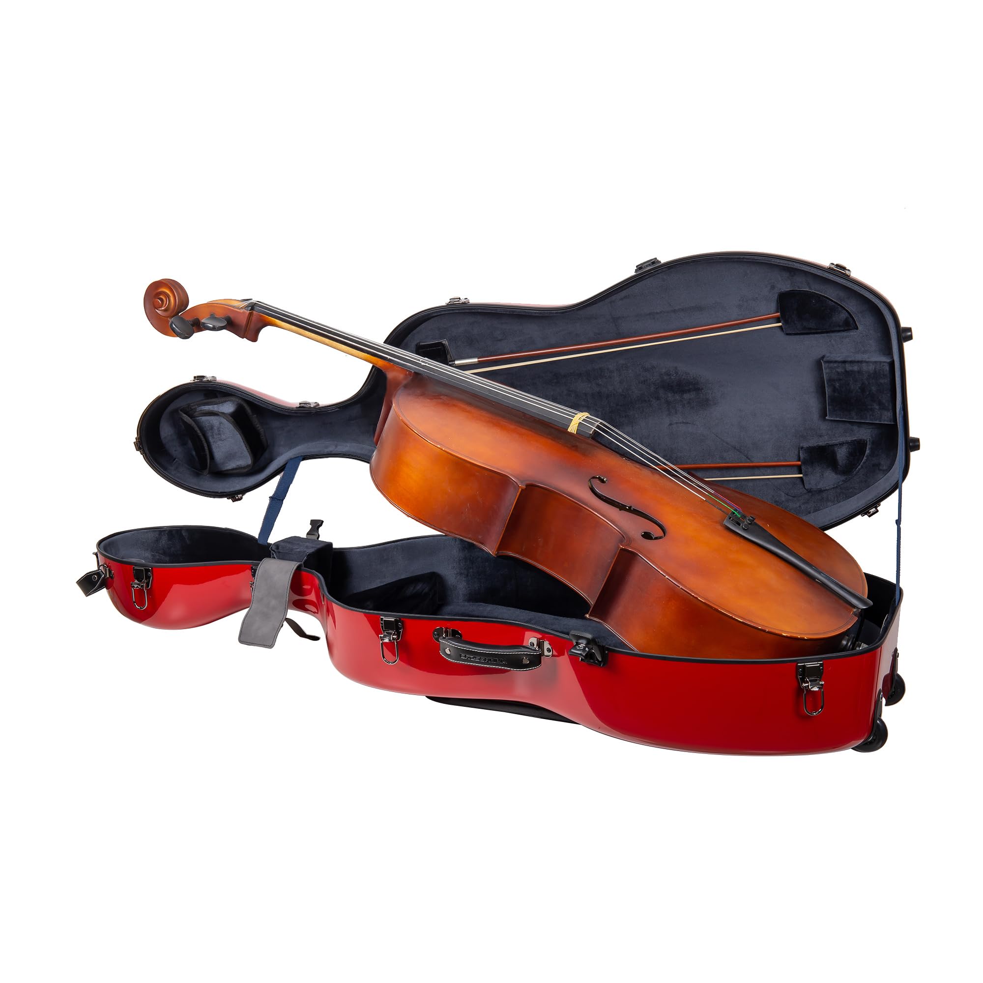 Crossrock Fiberglass Cello Case with Wheels - Fits 4/4 Full Size Cellos - Includes Padded Music Pouch, 3 Handles, Removable Shou