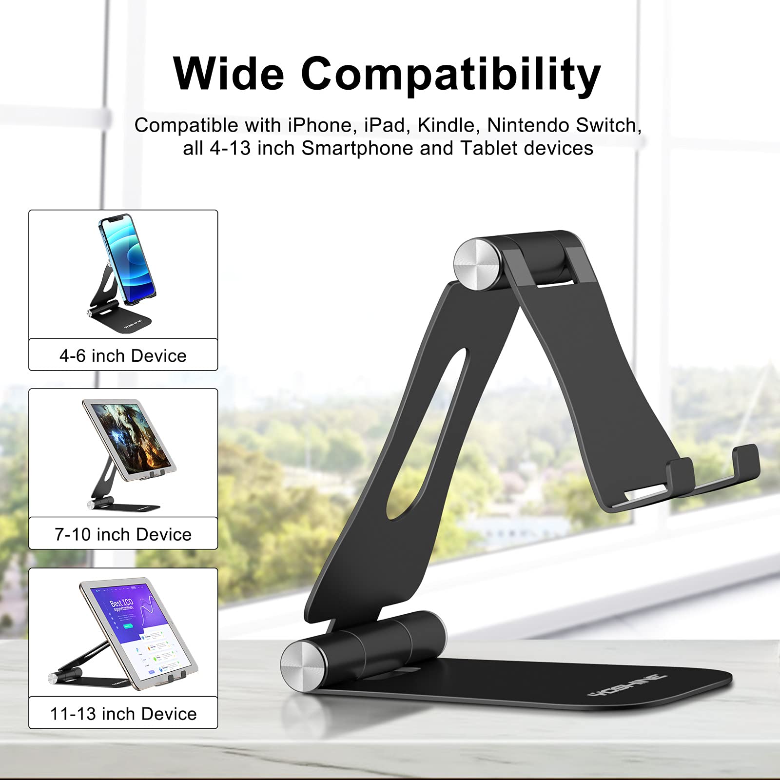 Yoshine Cell Phone Stand, Upgraded Phone Stand For Desk, Adjustable Tablet Stand, Foldable Portable Aluminum Phone Holder, Cradl
