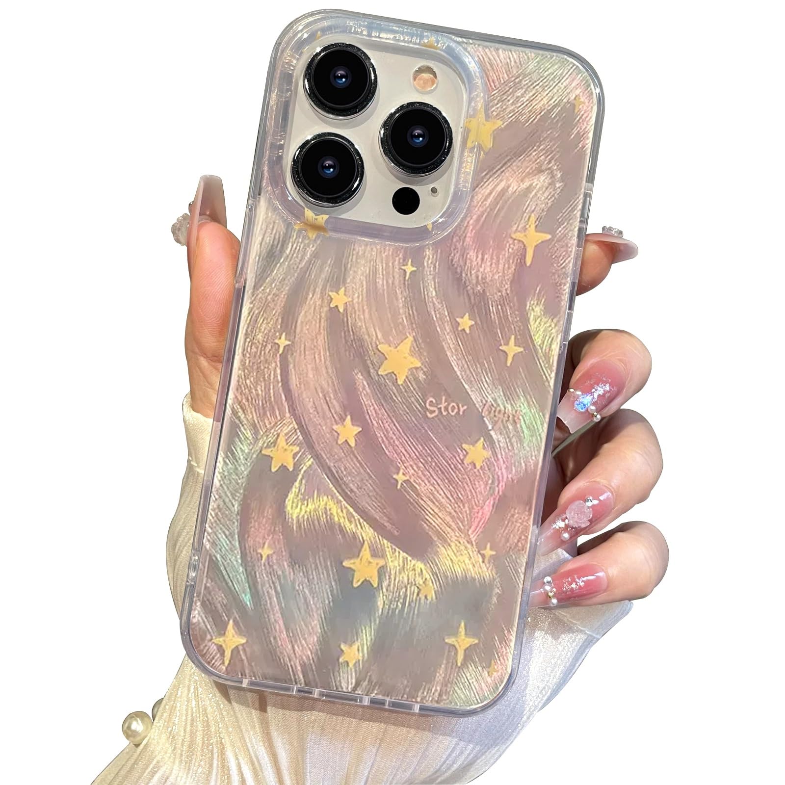 I Mgae In Ar Phone Hard Case 6.1 Inch Compatible With Iphone 15 Pro Case 2023 Release Slim Holographic Fade Star Women Girls, Ha