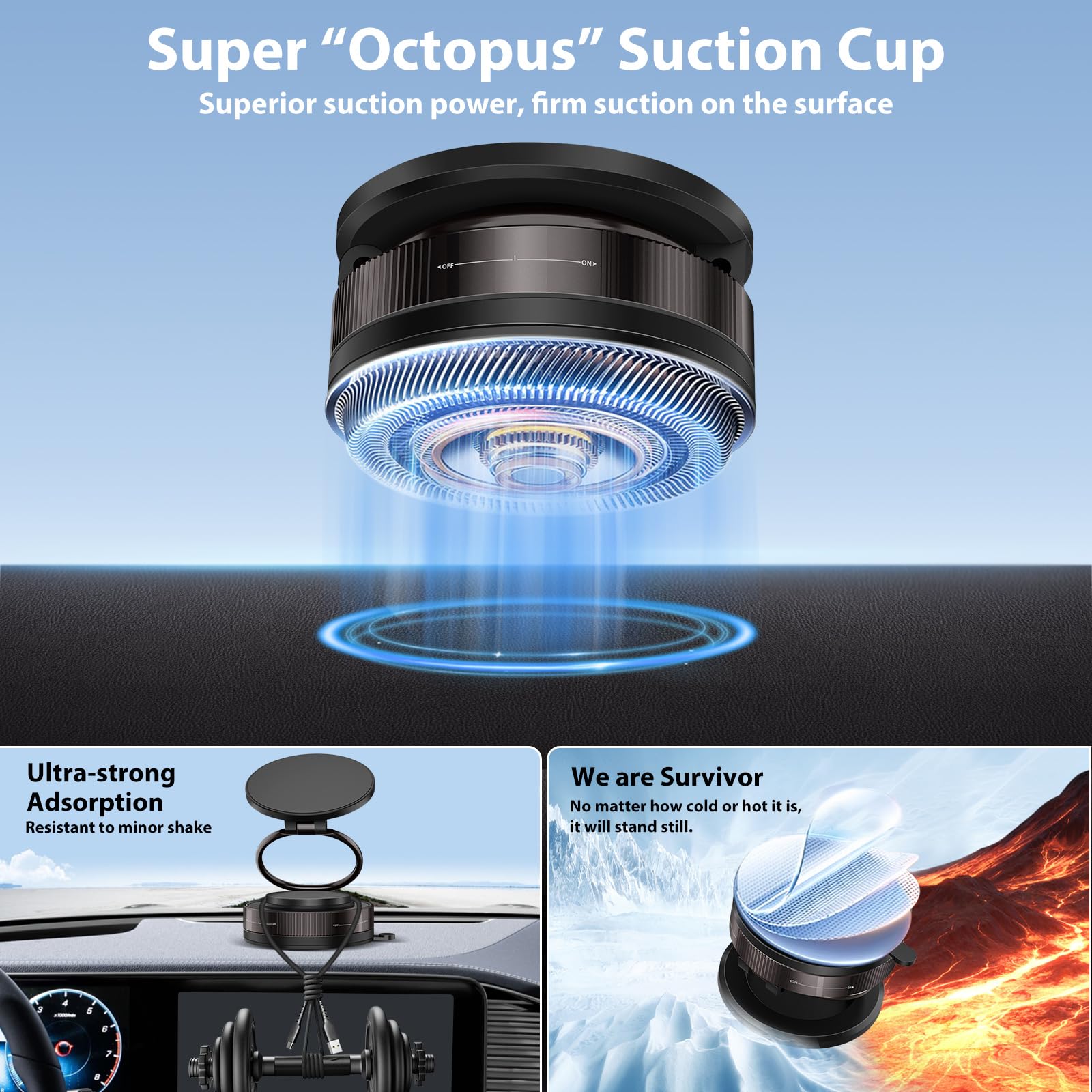 Jiunai Car Phone Holder For Mag Safe Suction Cup Mount Strong Magnets Fold Rotate Spin Magnetic Phone Holder Stand Hands Free Tr