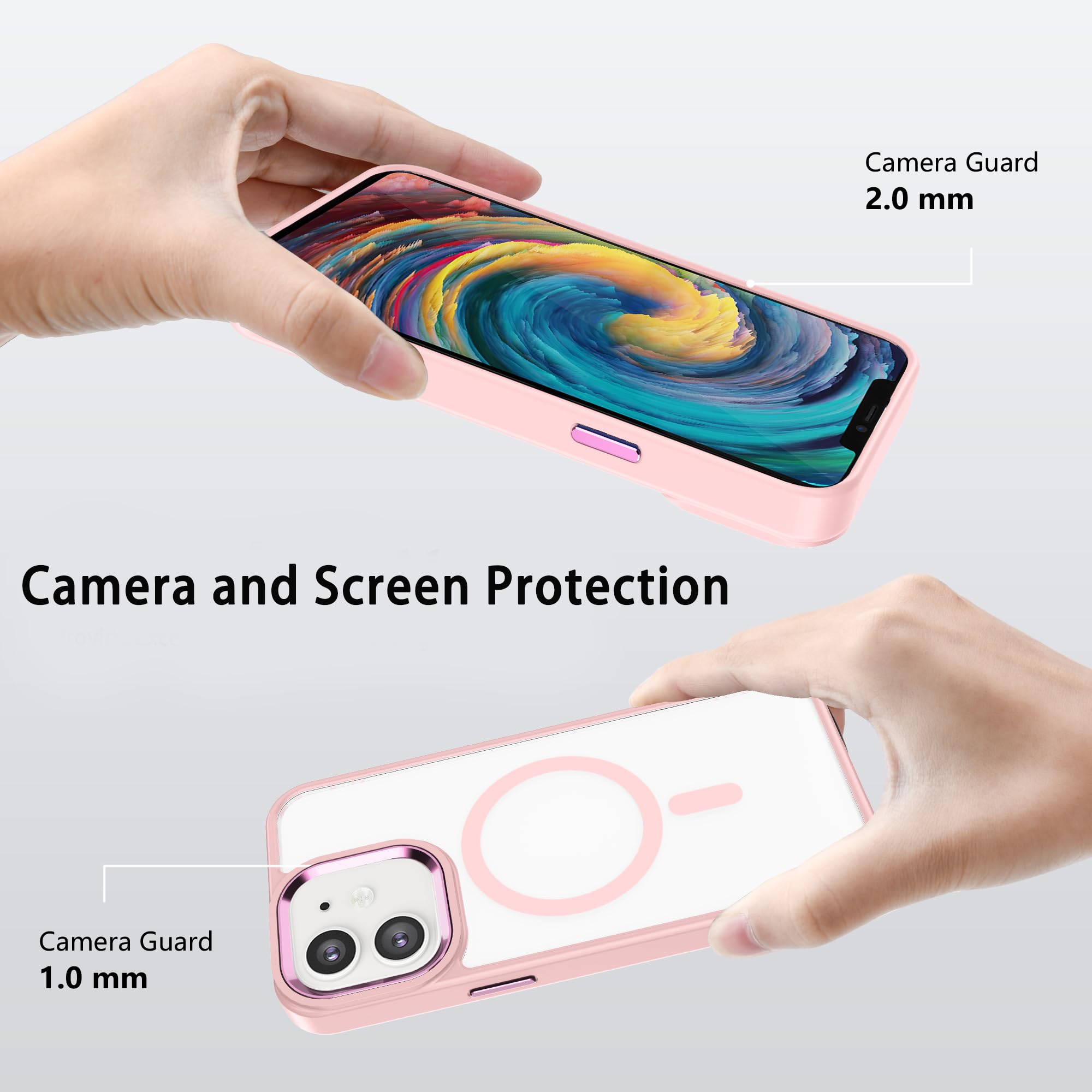 Magnetic For Iphone 11 Case,Compatible With Magsafe, Military Grade Drop Tested, Shockproof Clear Hard Back Slim Case   Pink