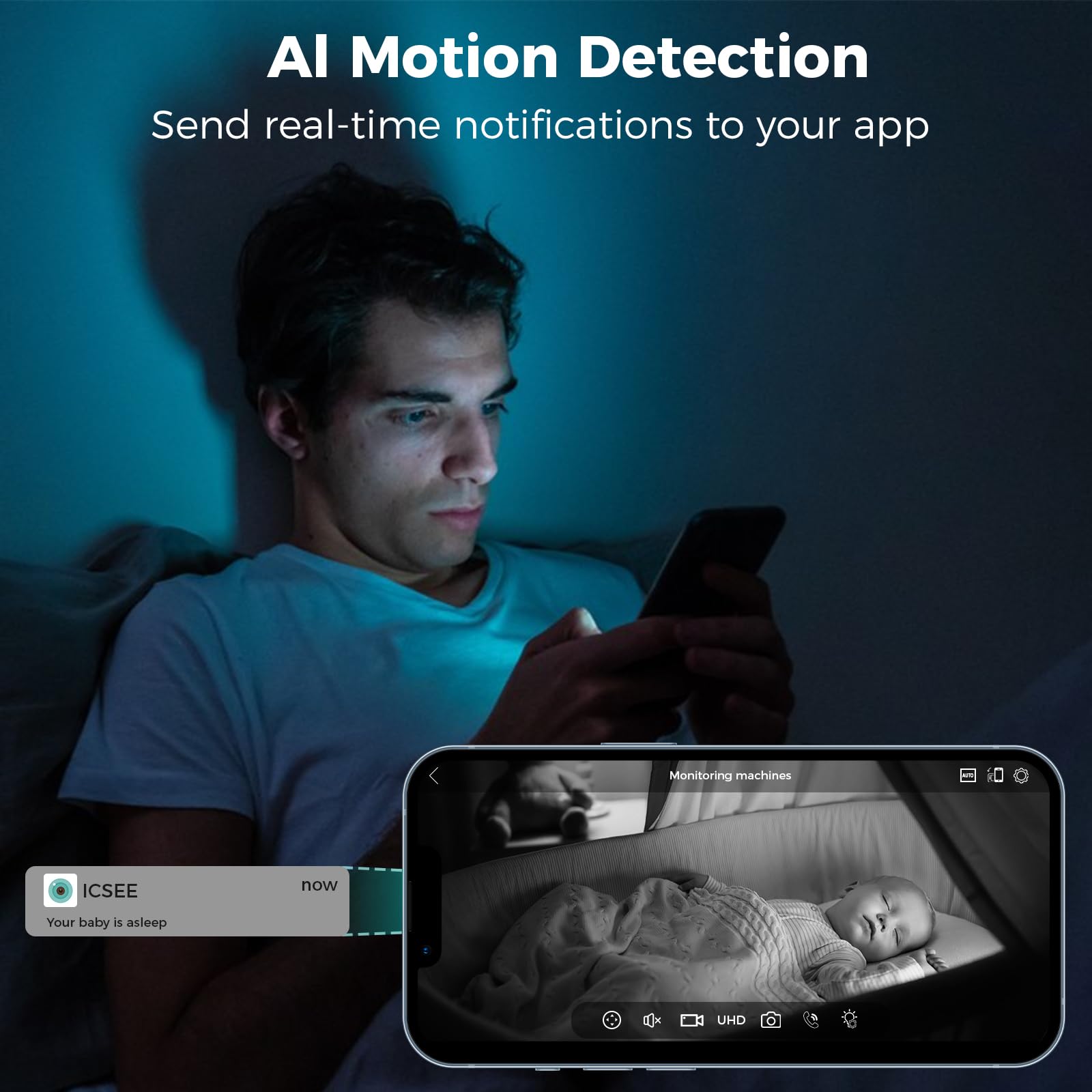 Gaiexce Video Call Security Camera, Indoor Camera For Home With App, 2K Full Color Night Vision, One Click Call Two Way Video, E