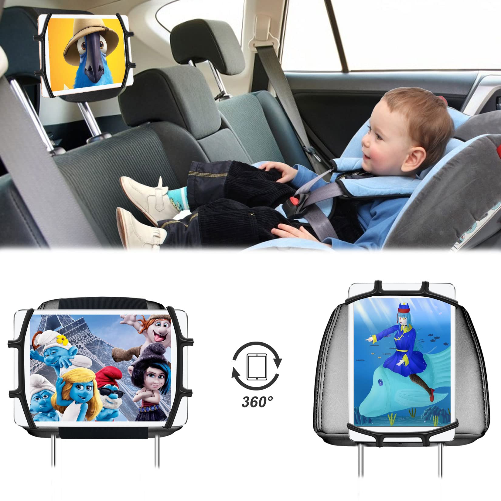 Afontoto Anaoer Car Headrest Mount Silicon Holder, Universal Tablet Holder In Back Seats, Car Mount Angle Adjustable Car Headres